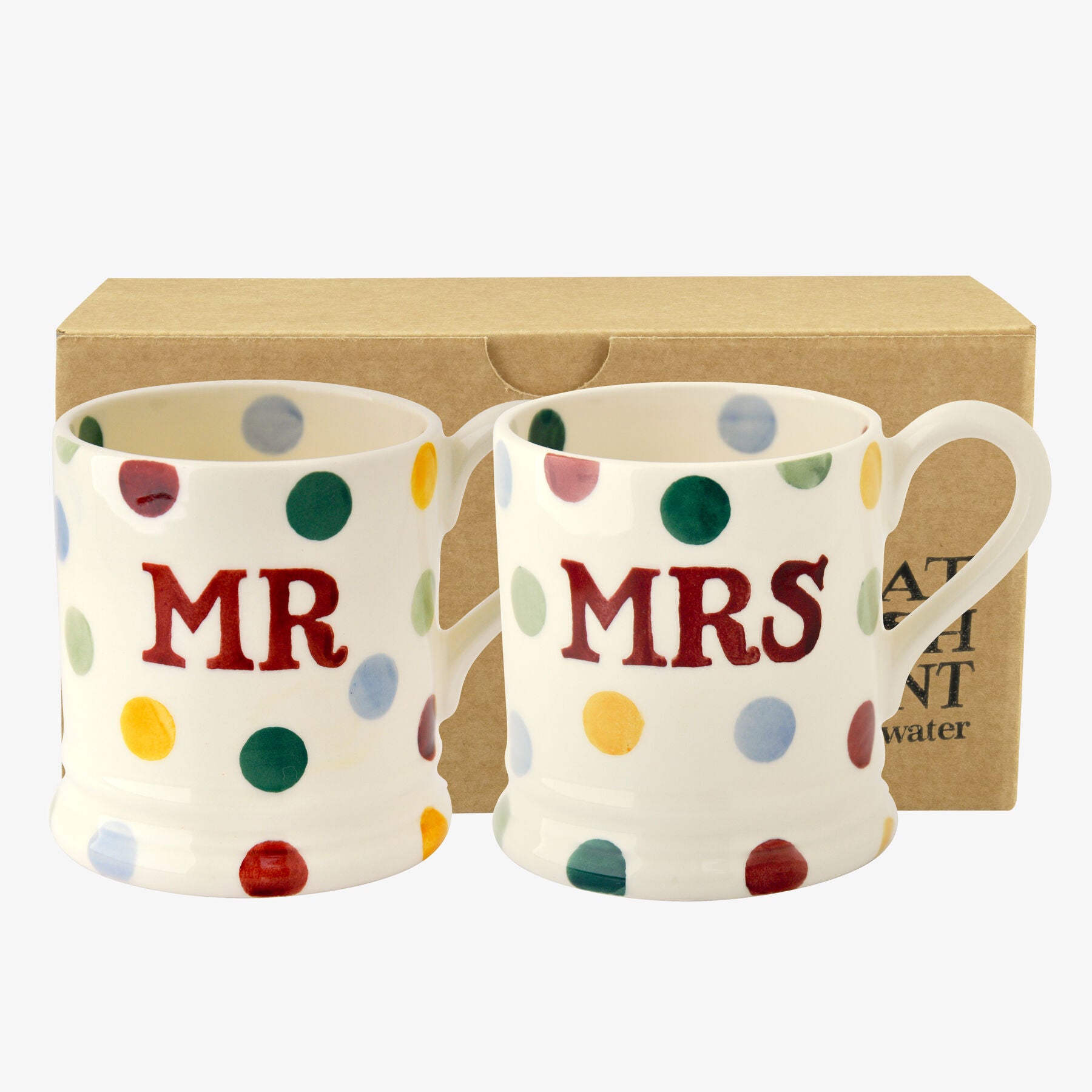 Polka Dot 'Mr & Mrs' Set of 2 1/2 Pint Mugs Boxed - Unique Handmade & Handpainted English Earthenwar