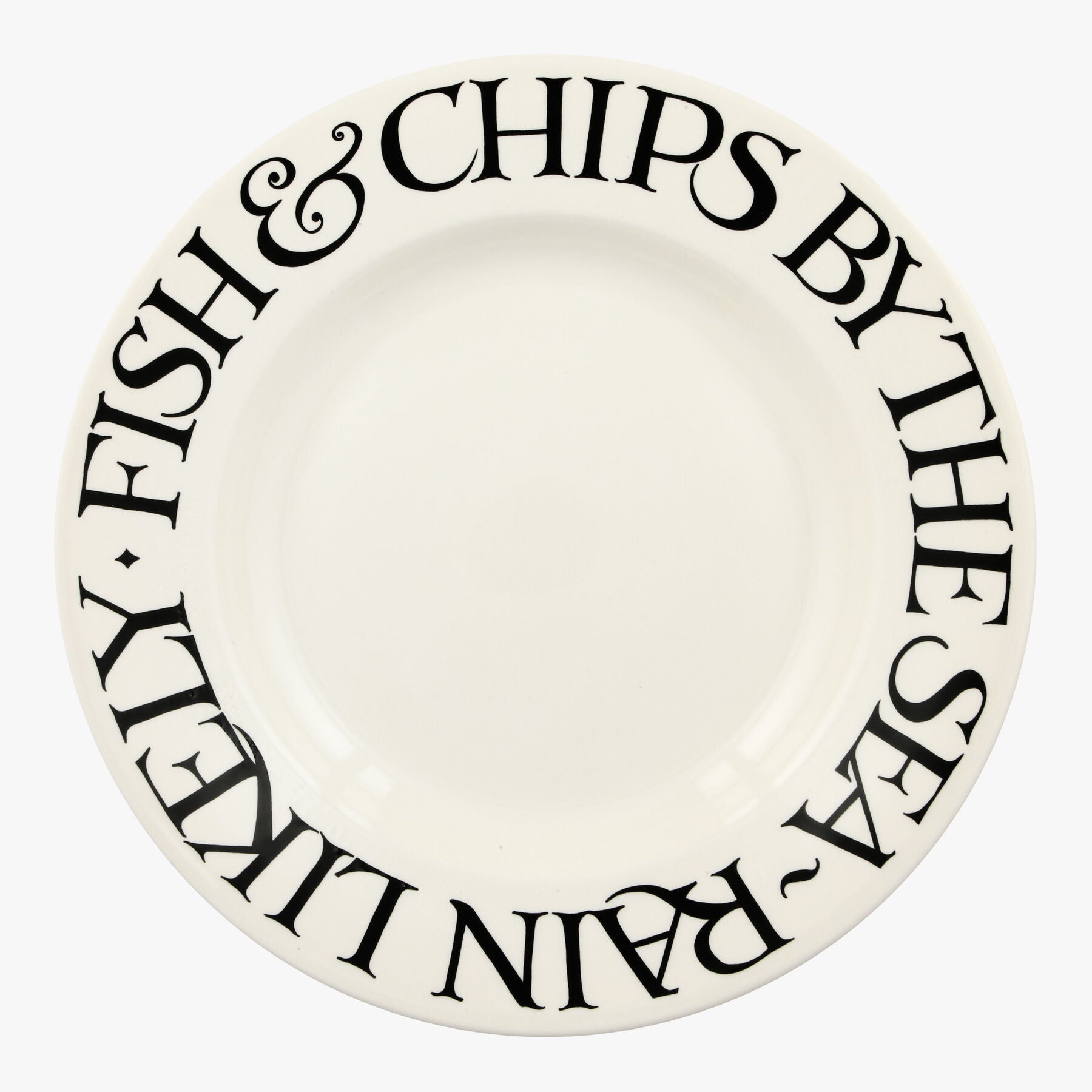 Black Toast Fish & Chips 10 1/2 Inch Plate - Unique Handmade & Handpainted English Earthenware Briti