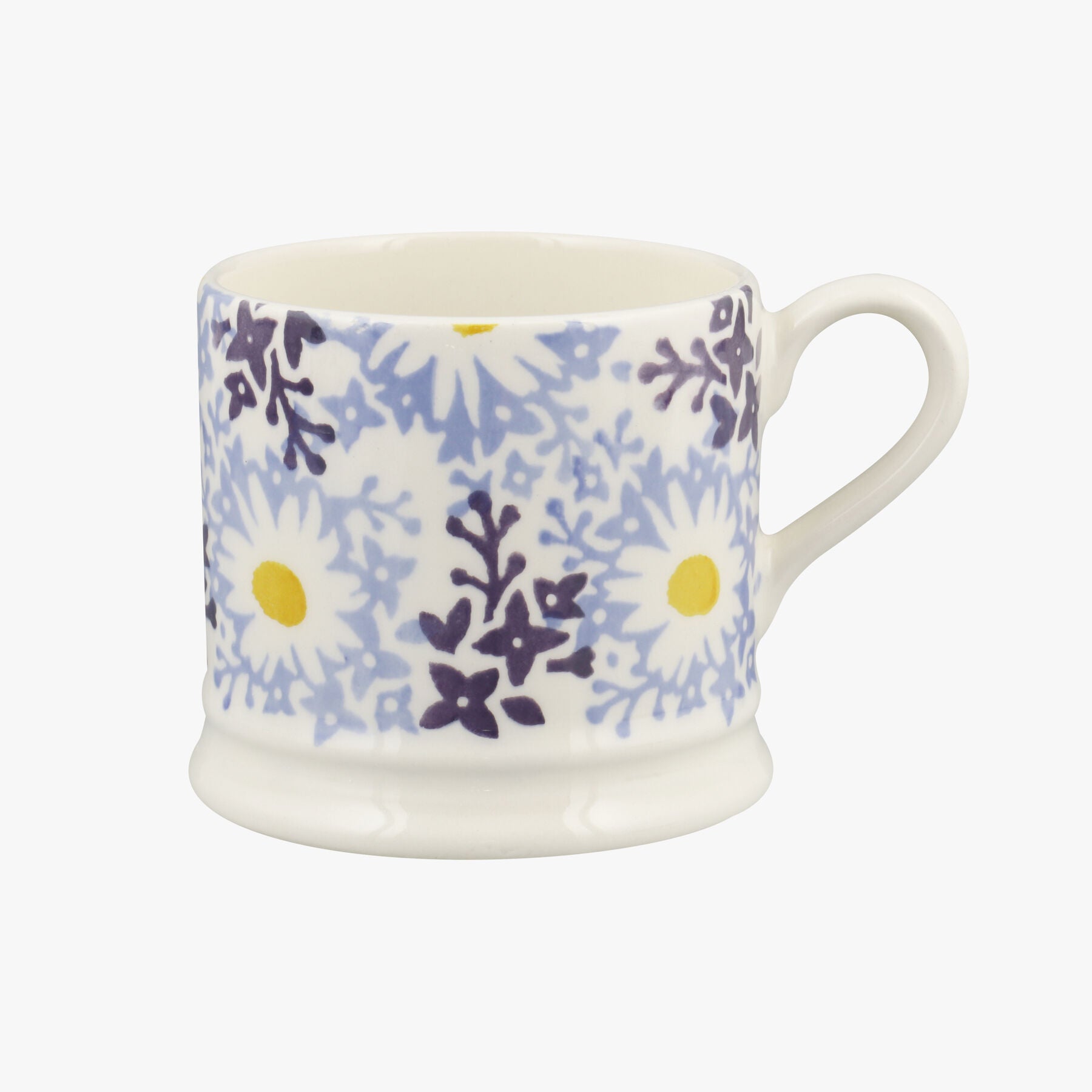 Blue Daisy Fields Small Mug - Unique Handmade & Handpainted English Earthenware Tea/Coffee Mug  | Em