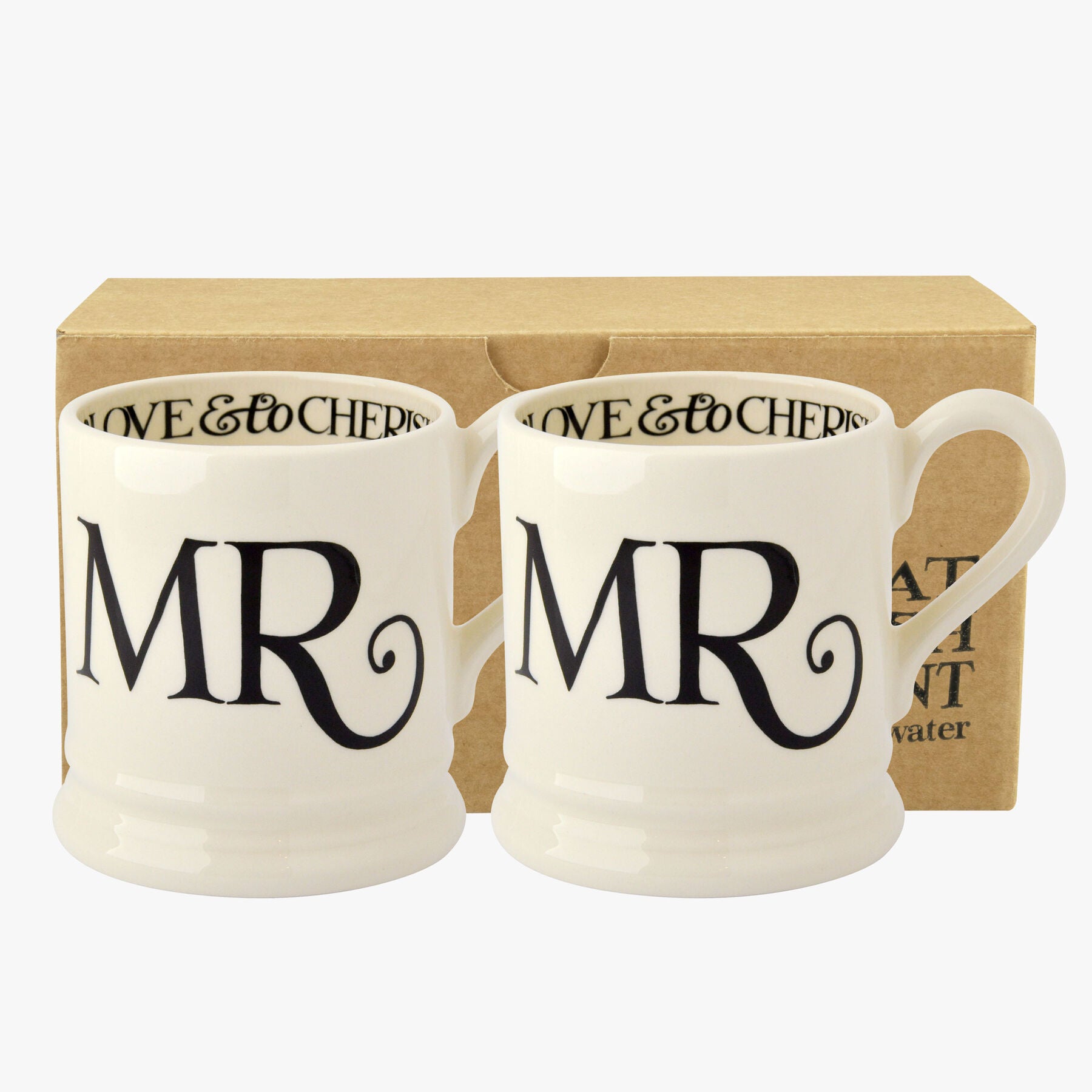 Black Toast 'Mr & Mr' Set of 2 1/2 Pint Mugs Boxed - Unique Handmade & Handpainted English Earthenwa