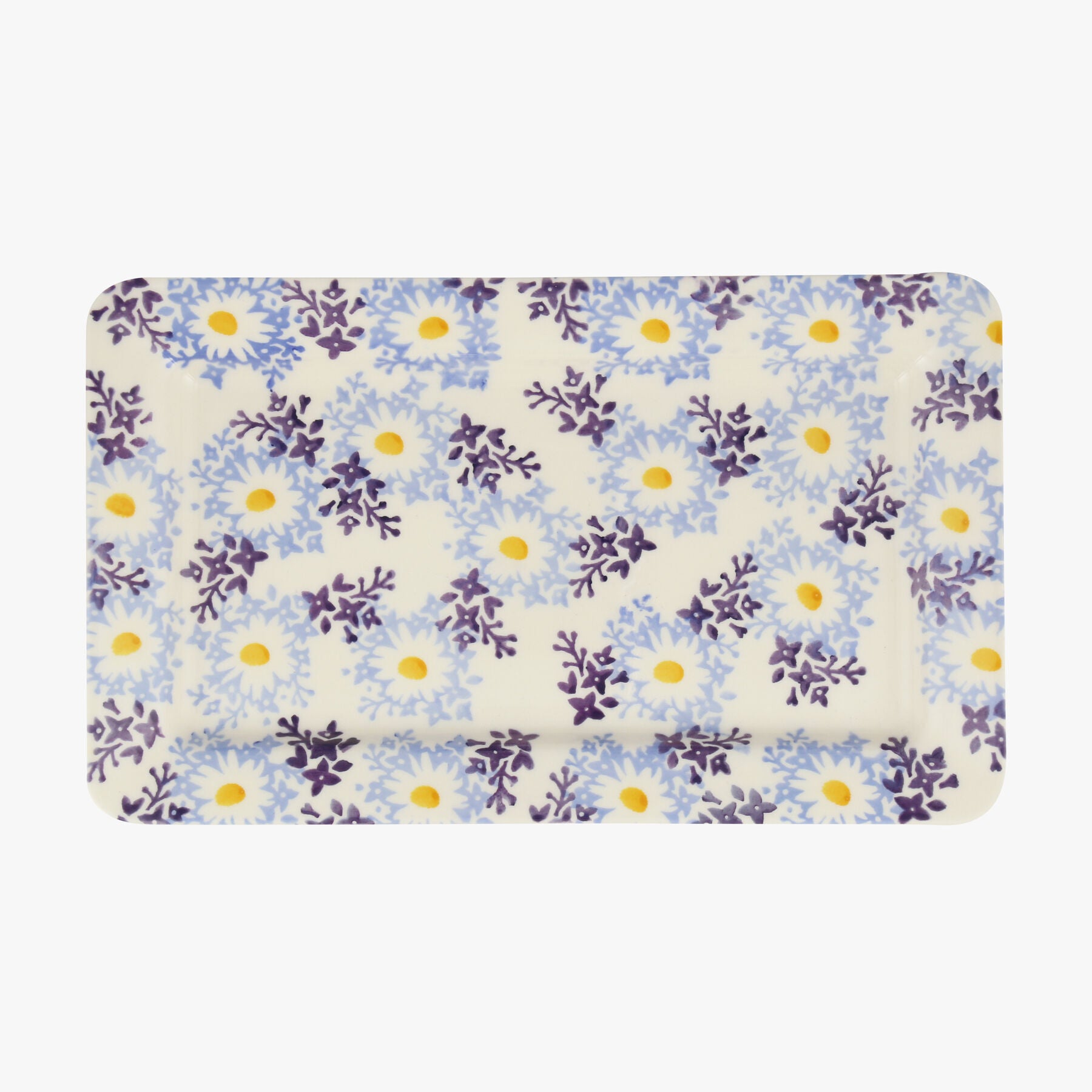 Blue Daisy Fields Medium Oblong Plate - Unique Handmade & Handpainted English Earthenware British-Ma