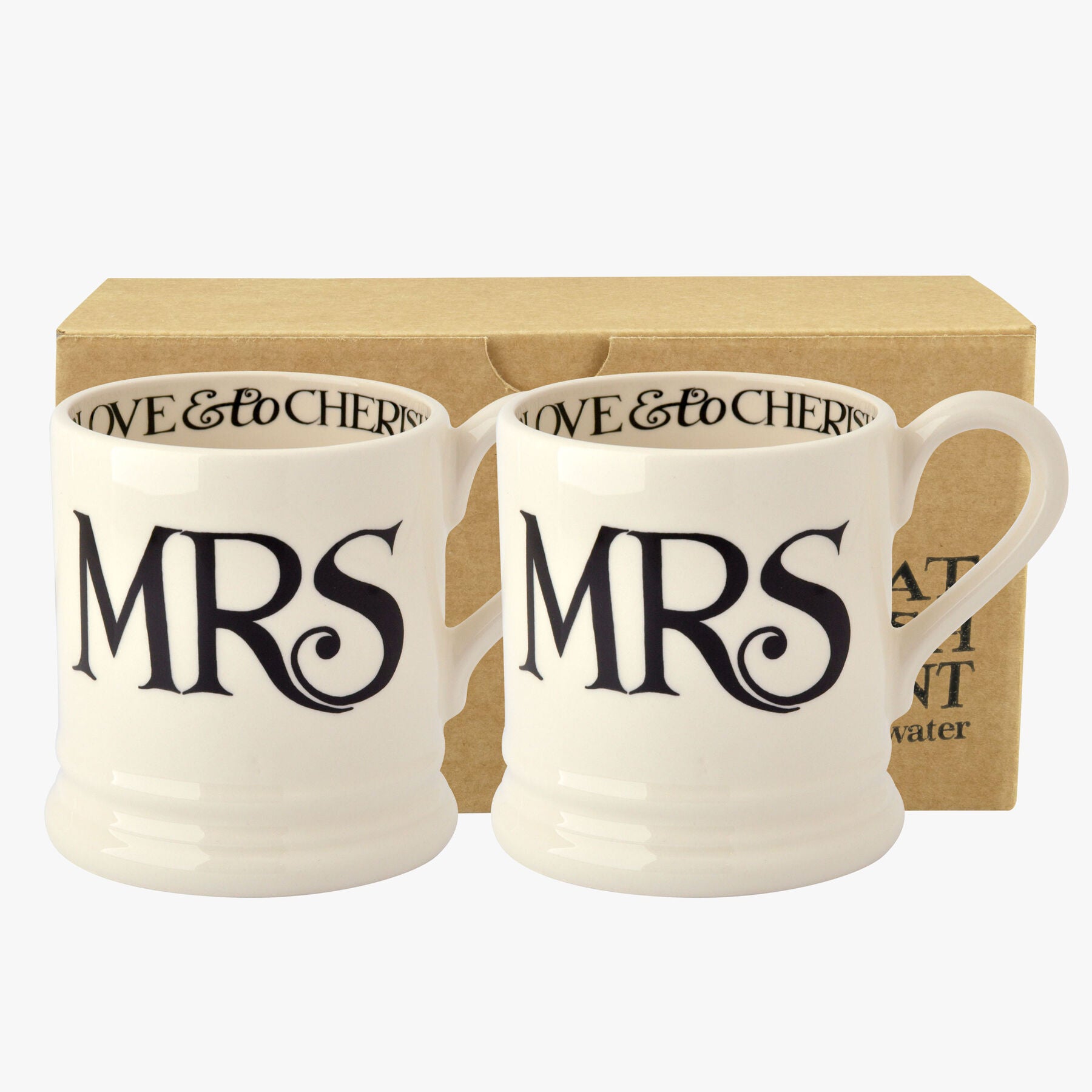 Emma Bridgewater  Black Toast 'Mrs & Mrs' Set of 2 1/2 Pint Mugs Boxed - Unique Handmade & Handpaint