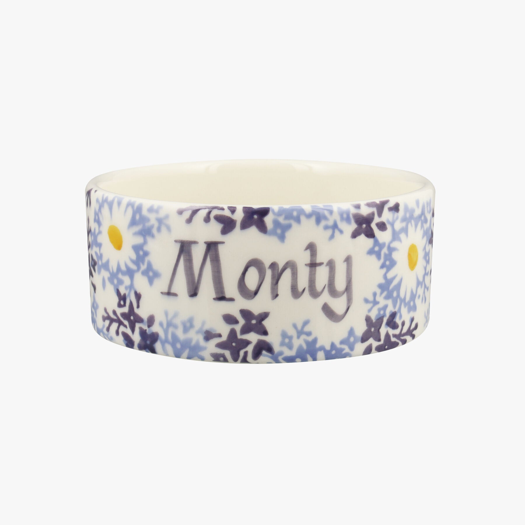 Personalised Blue Daisy Fields Small Pet Bowl  - Customise Your Own Pottery Earthenware  | Emma Brid