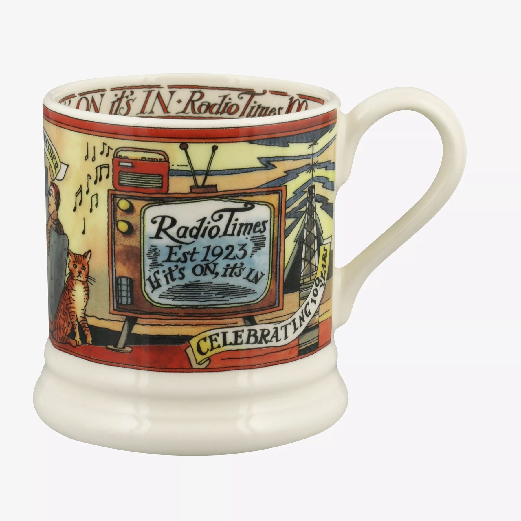 Radio Times 1/2 Pint Mug - Unique Handmade & Handpainted English Earthenware Tea/Coffee Mug  | Emma 