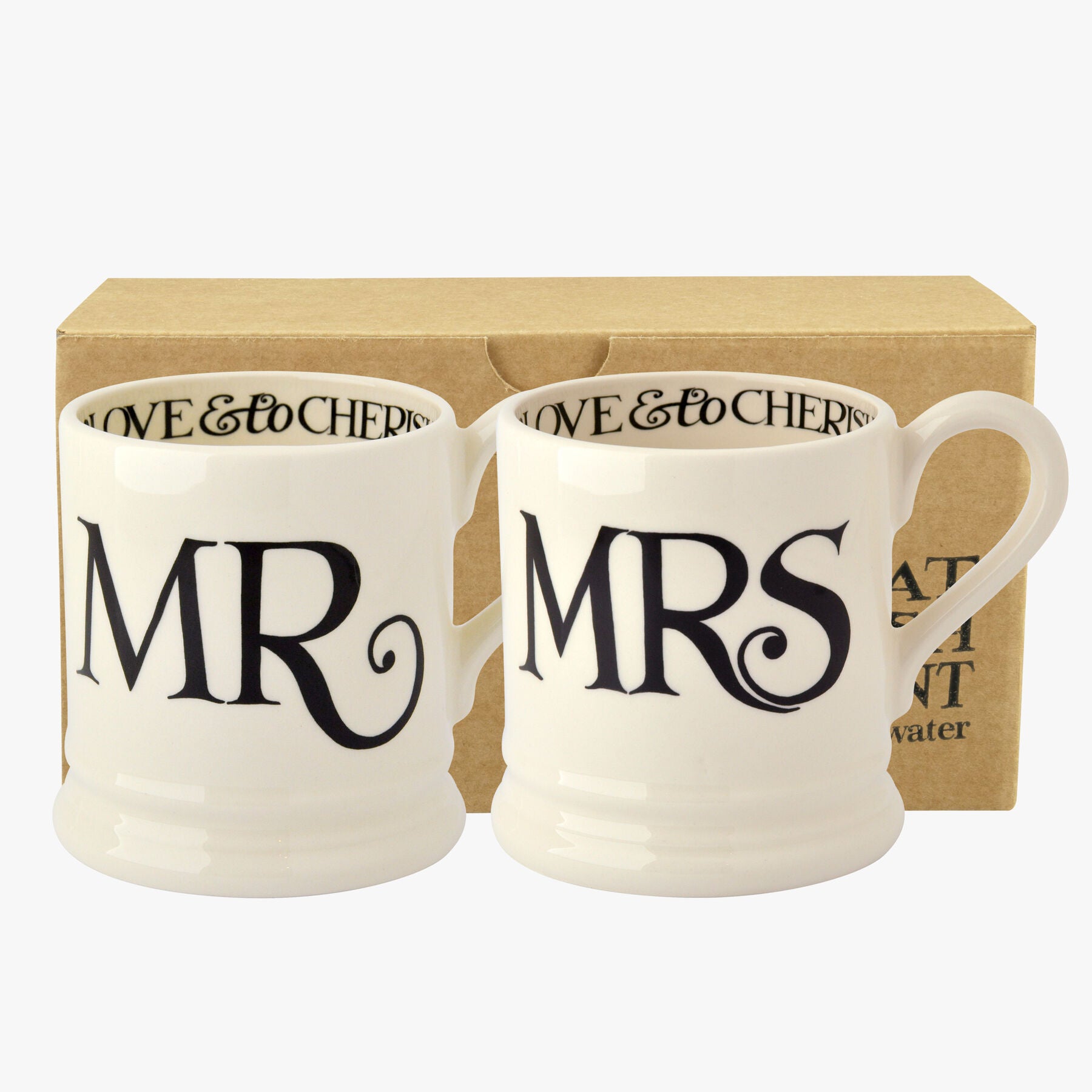 Emma Bridgewater  Black Toast 'Mr & Mrs' Set of 2 1/2 Pint Mugs Boxed - Unique Handmade & Handpainte