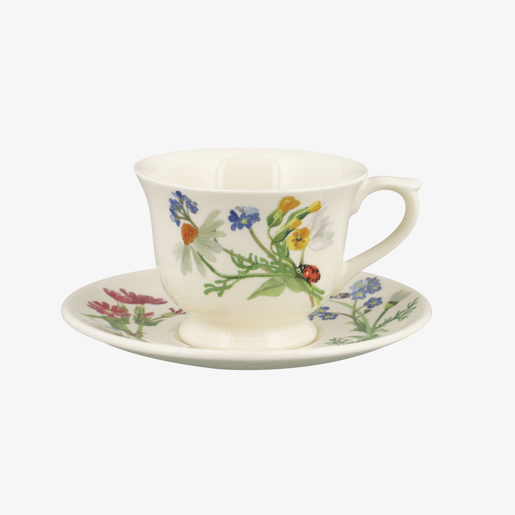 Wild Flowers Small Teacup & Saucer - Unique Handmade & Handpainted English Earthenware Vintage Style