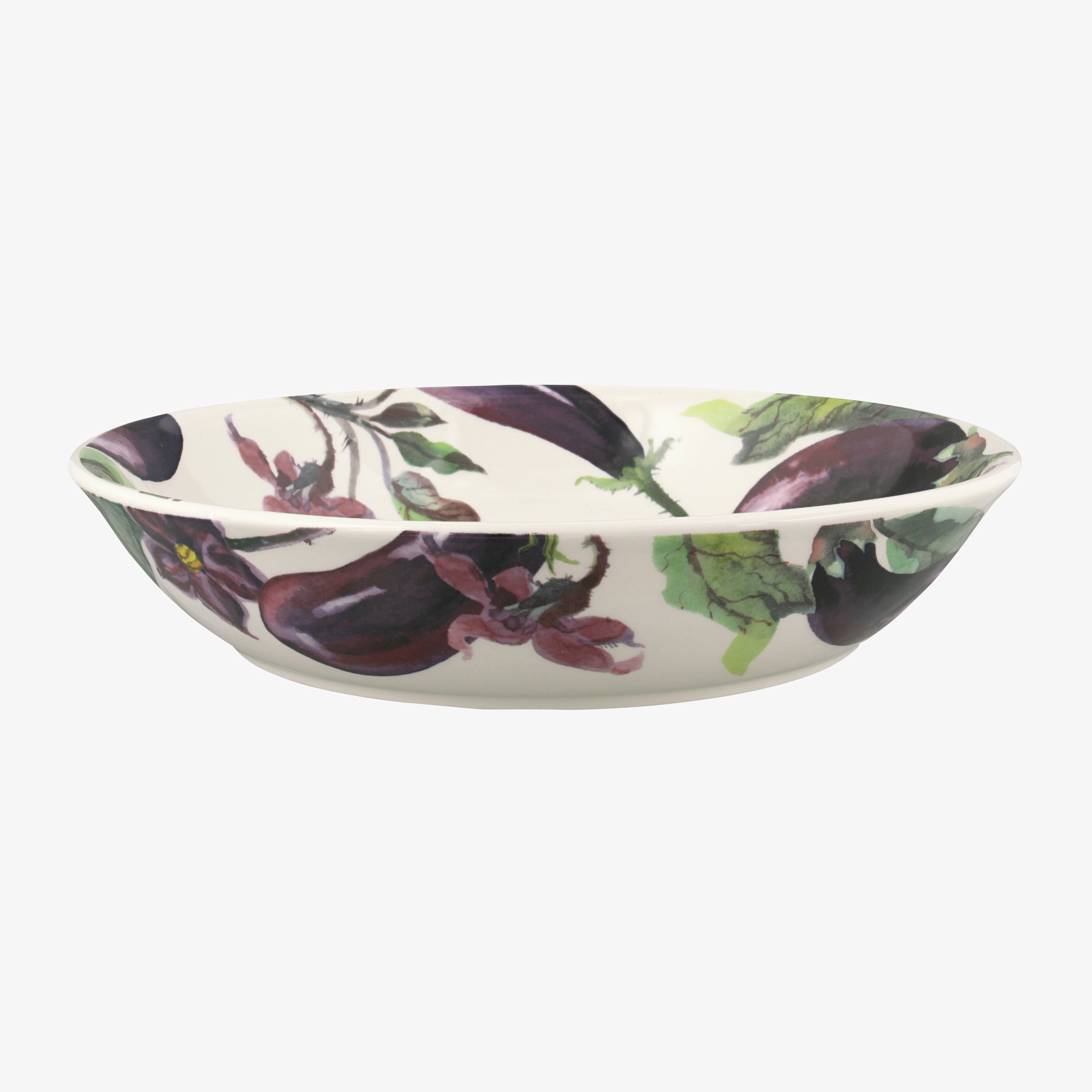 Aubergine & Flowers Medium Pasta Bowl - Unique Handmade & Handpainted English Earthenware Decorative