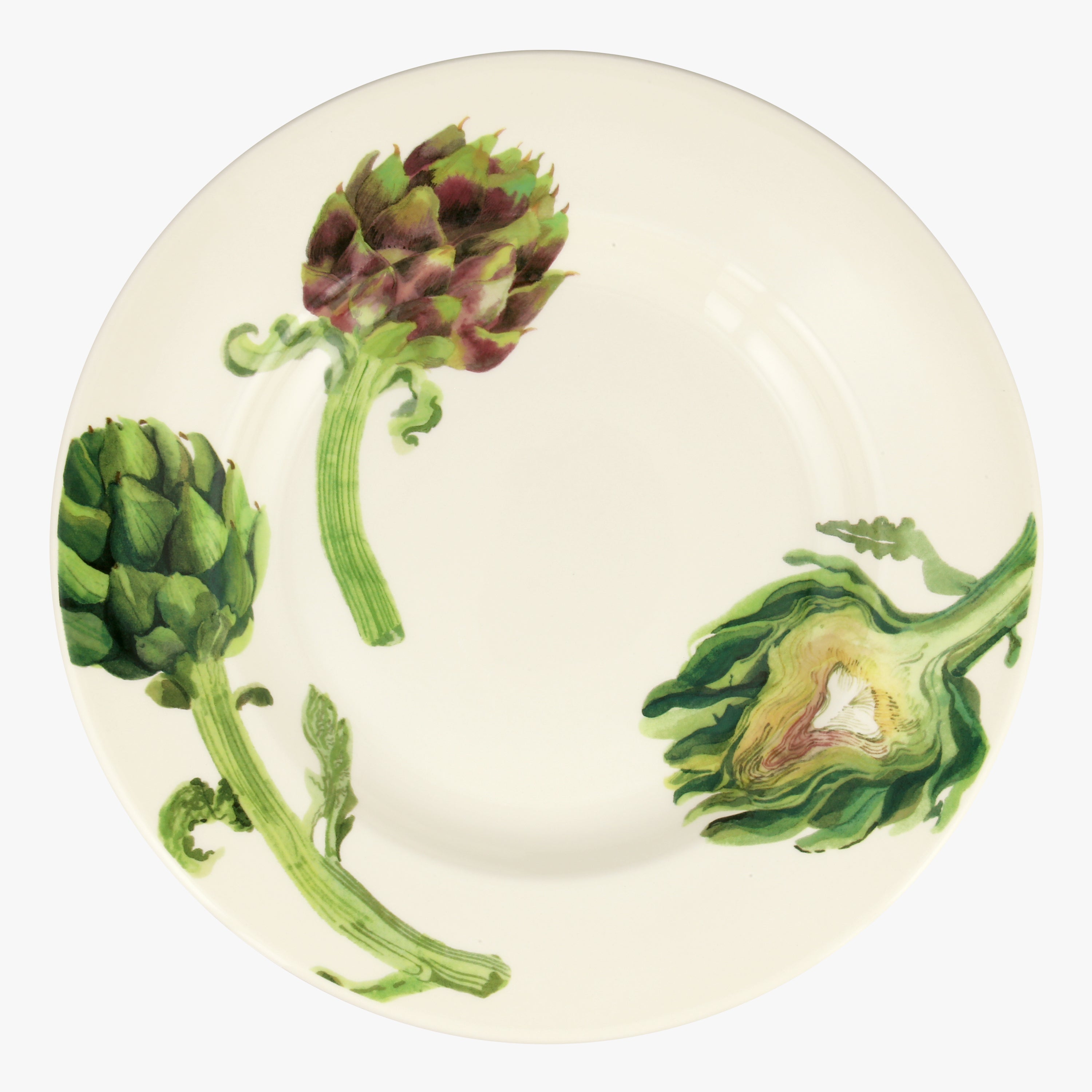 Artichoke 10 1/2 Inch Plate - Unique Handmade & Handpainted English Earthenware British-Made Pottery