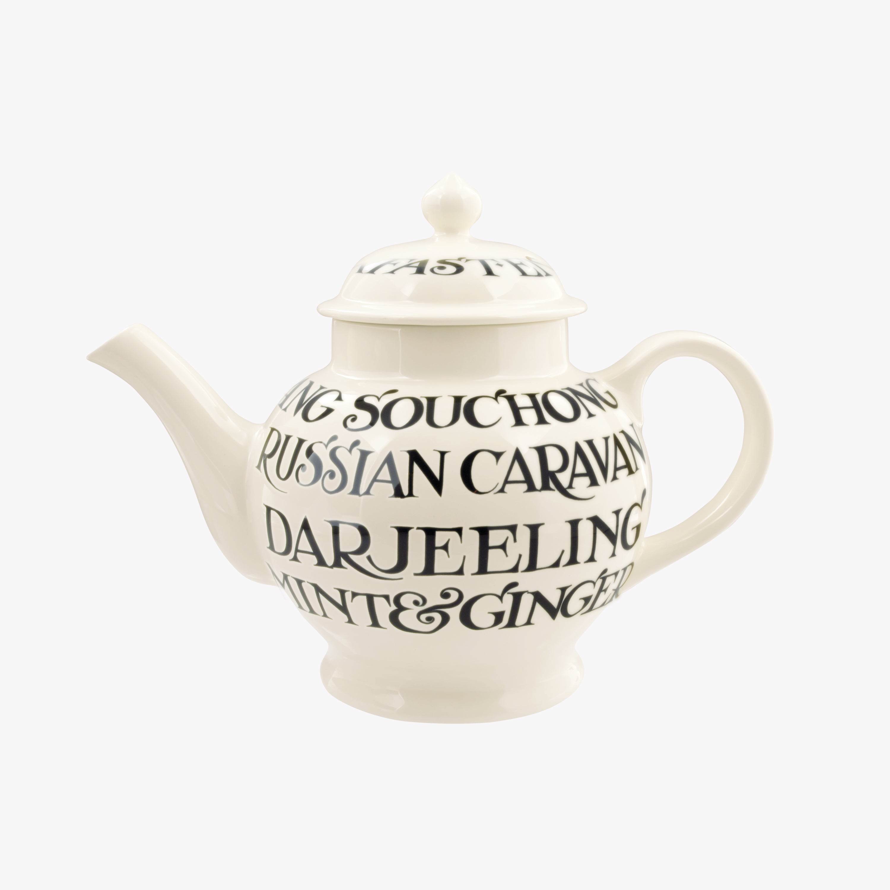 Black Toast 4 Mug Teapot - Unique Handmade & Handpainted English Earthenware Vintage Style Teapots  