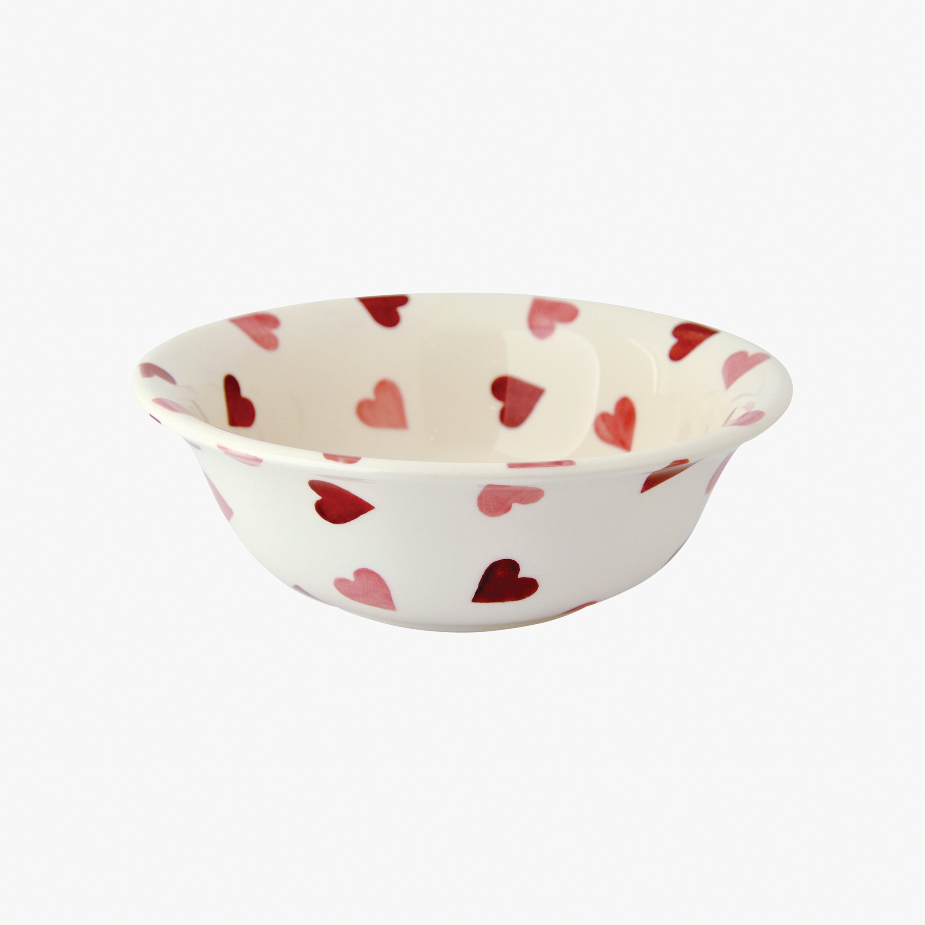 Pink Hearts Cereal Bowl - Unique Handmade & Handpainted English Earthenware Decorative Plates  | Emm