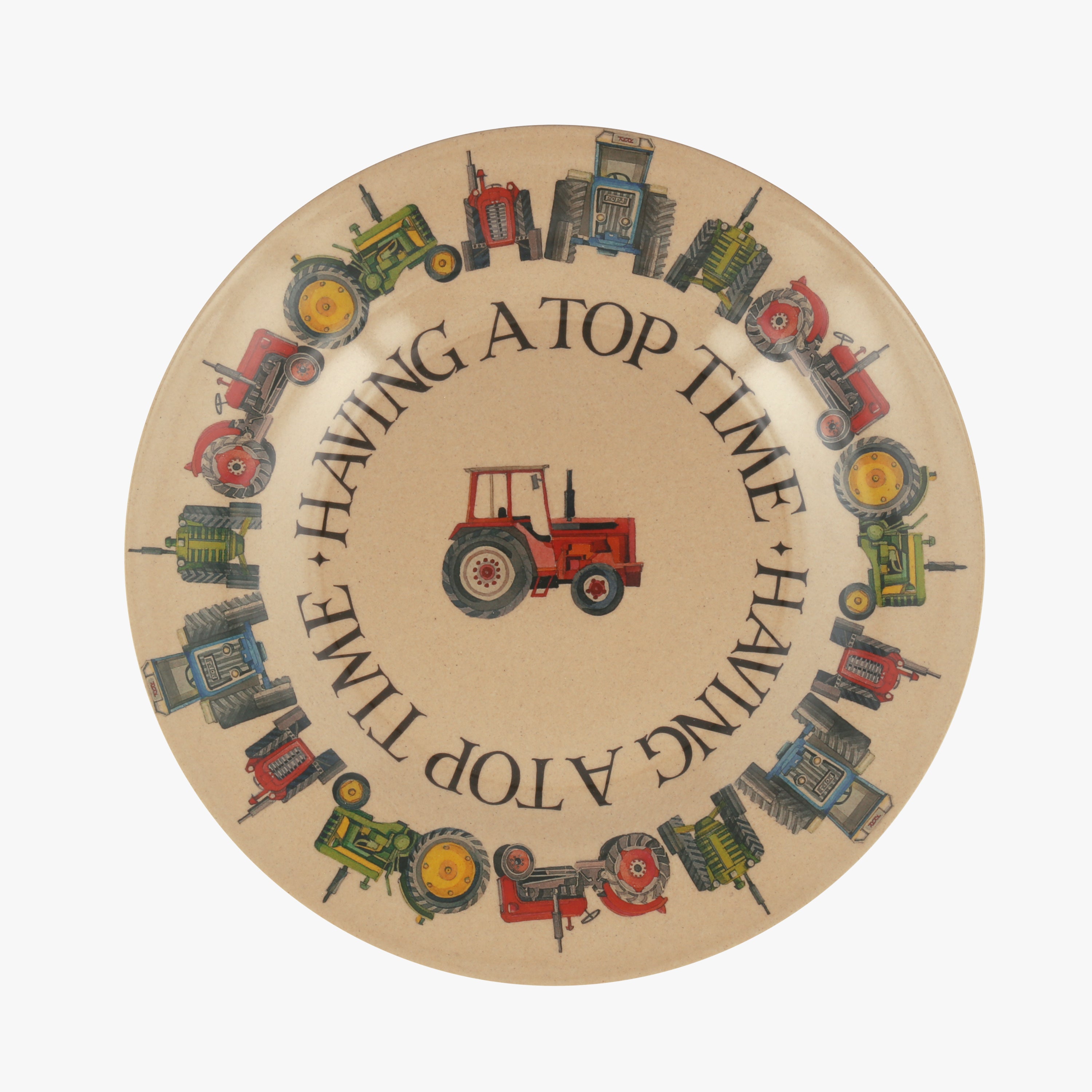 Tractors Rice Husk Plate - Unique Handmade & Handpainted English Earthenware British-Made Pottery Pl