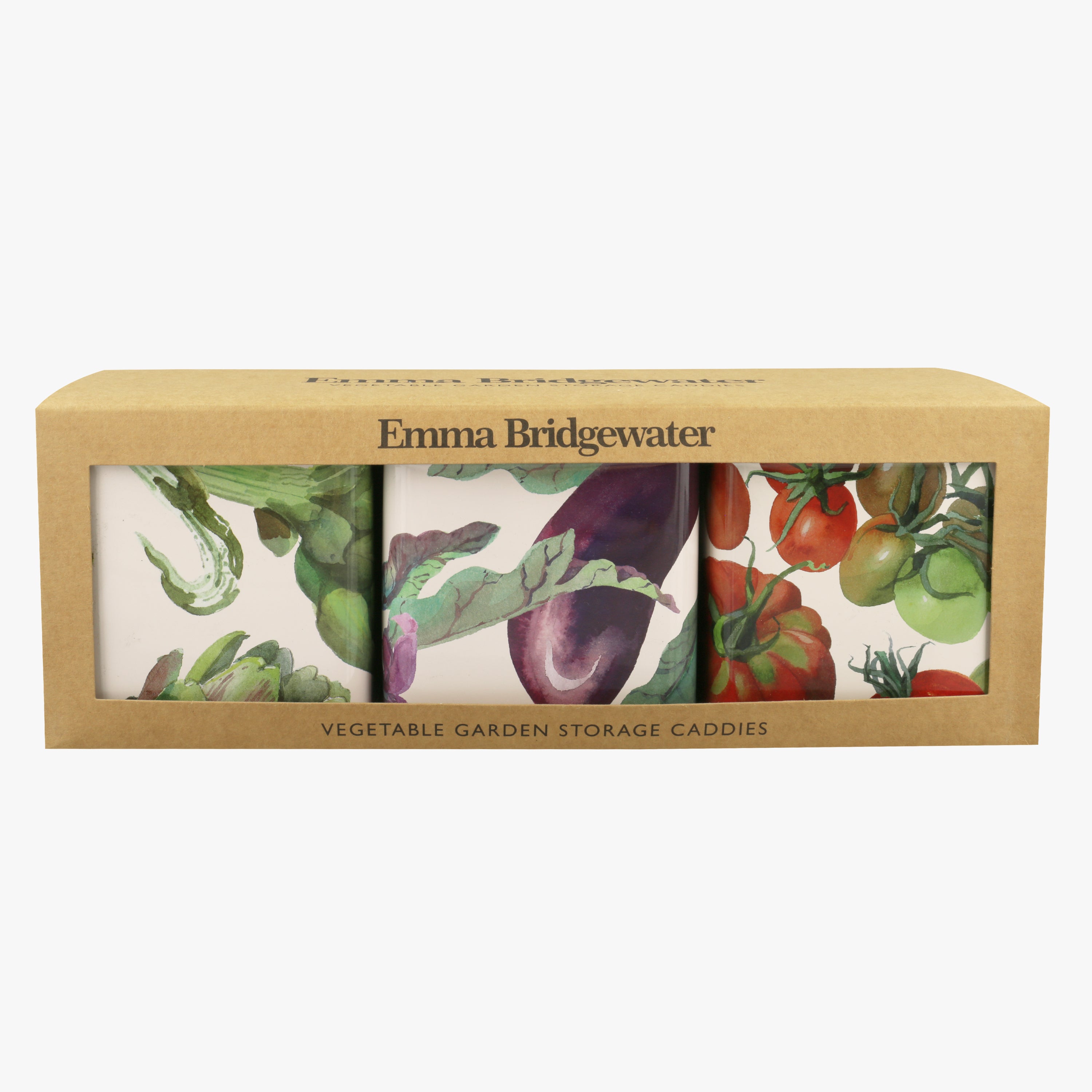 Emma Bridgewater  Vegetable Garden Set Of 3 Large Square Tin Caddies Boxed