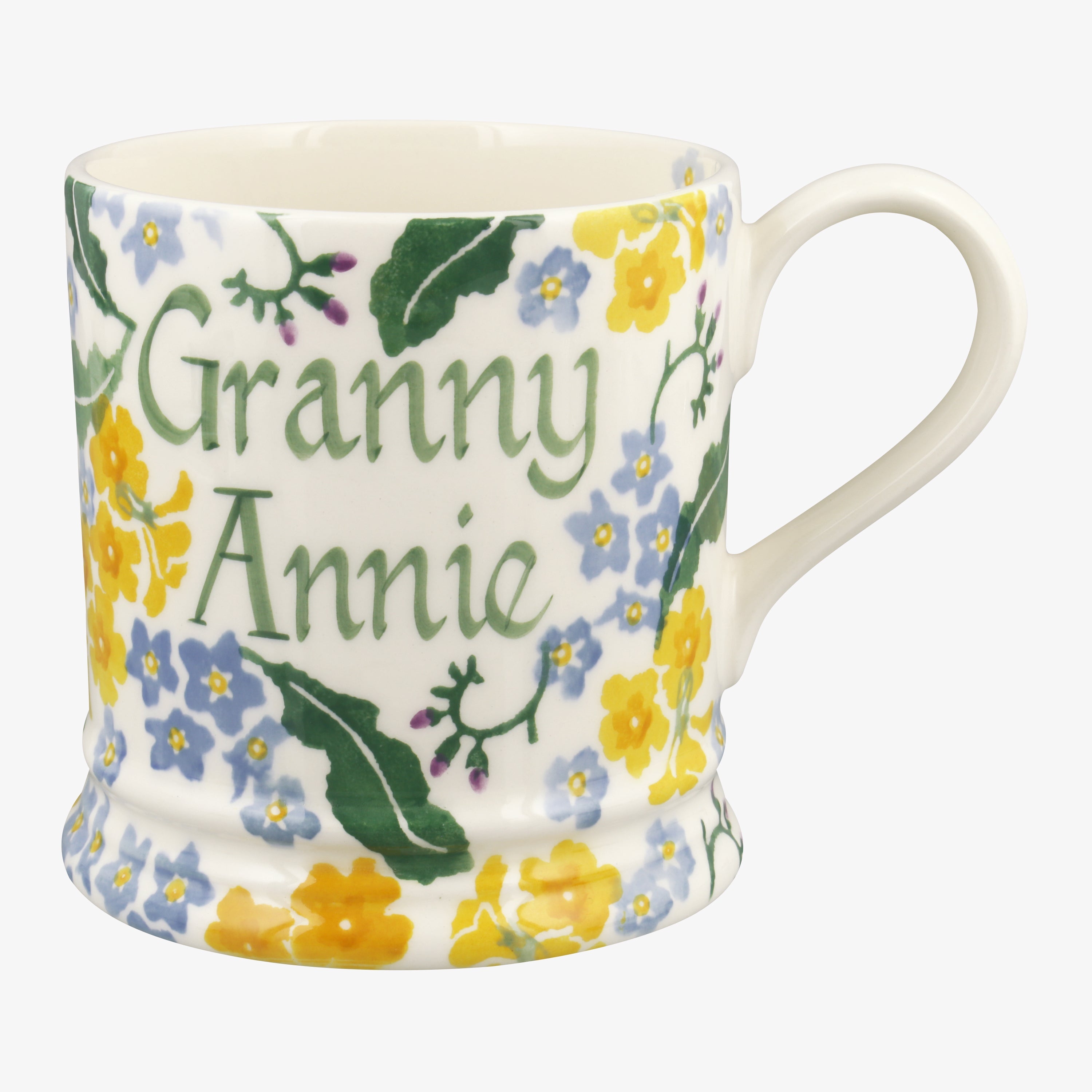 Personalised Forget Me Not & Primrose 1 Pint Mug  - Customise Your Own Pottery Earthenware  | Emma B