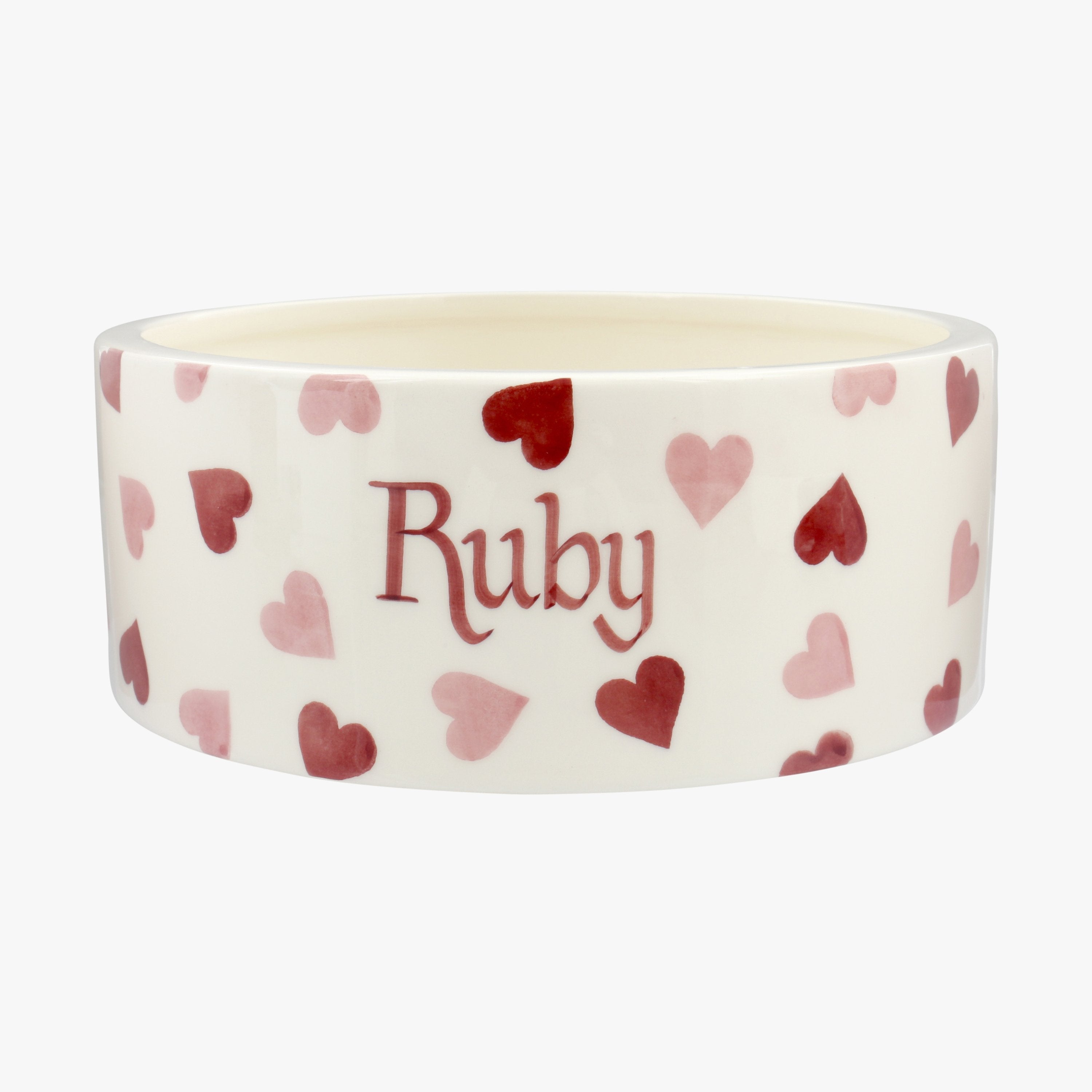 Personalised Pink Hearts Large Pet Bowl