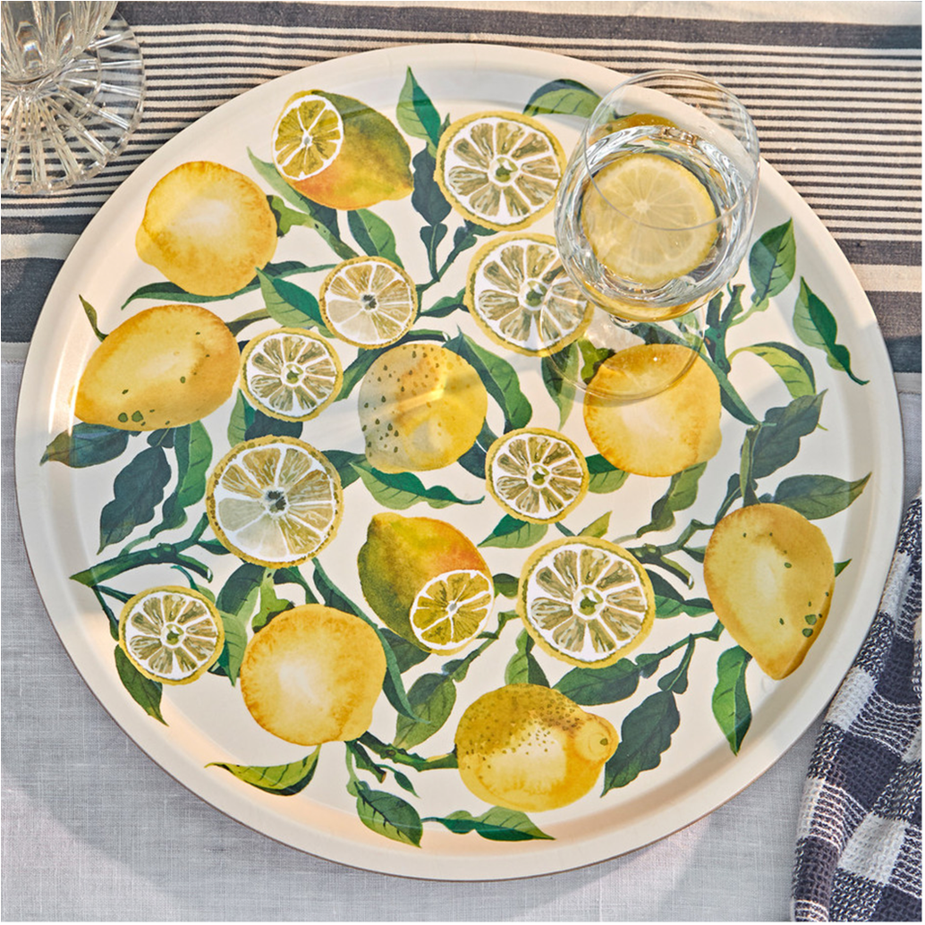 Vegetable Garden Lemons Round Birch Tray