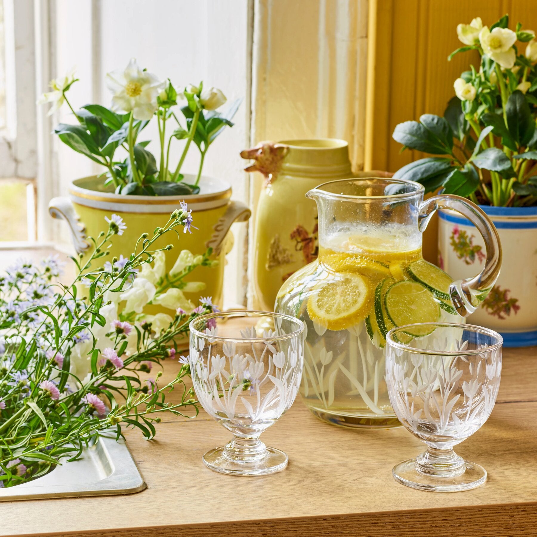 Golden Tulips Glass Jug