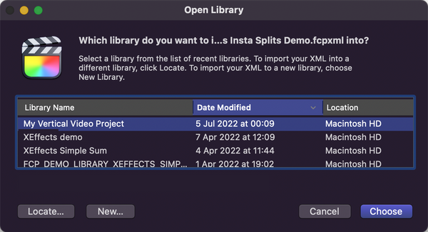 load xml in to Final Cut Pro Library fcpx