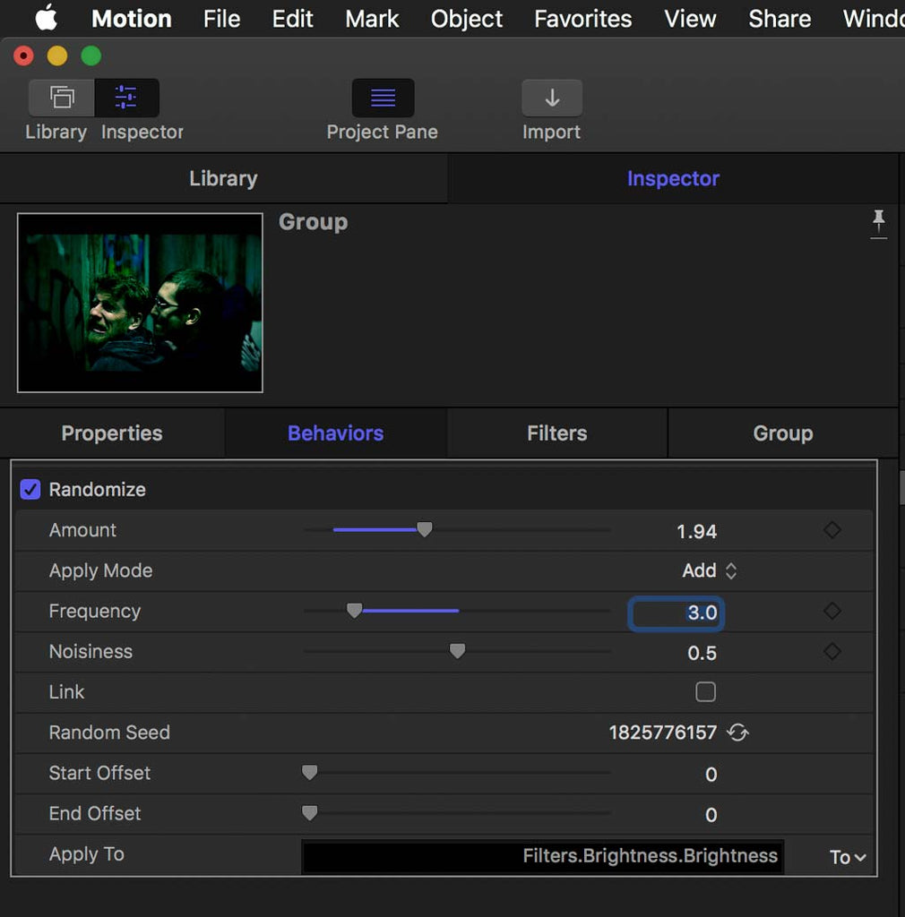 Assign randomise behaviour for plugin FCPX