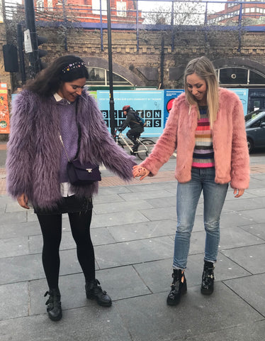 The trends that inspired us on the streets of London were monochromatic outfits paired with fun (faux) furs and tons of sparkle. 