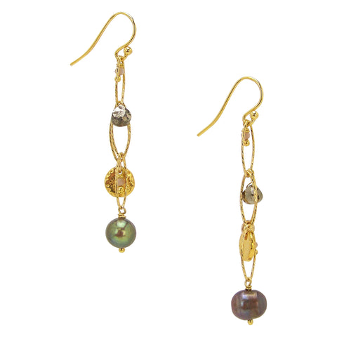 Chan Luu Gold Earrings with Champagne Pearls