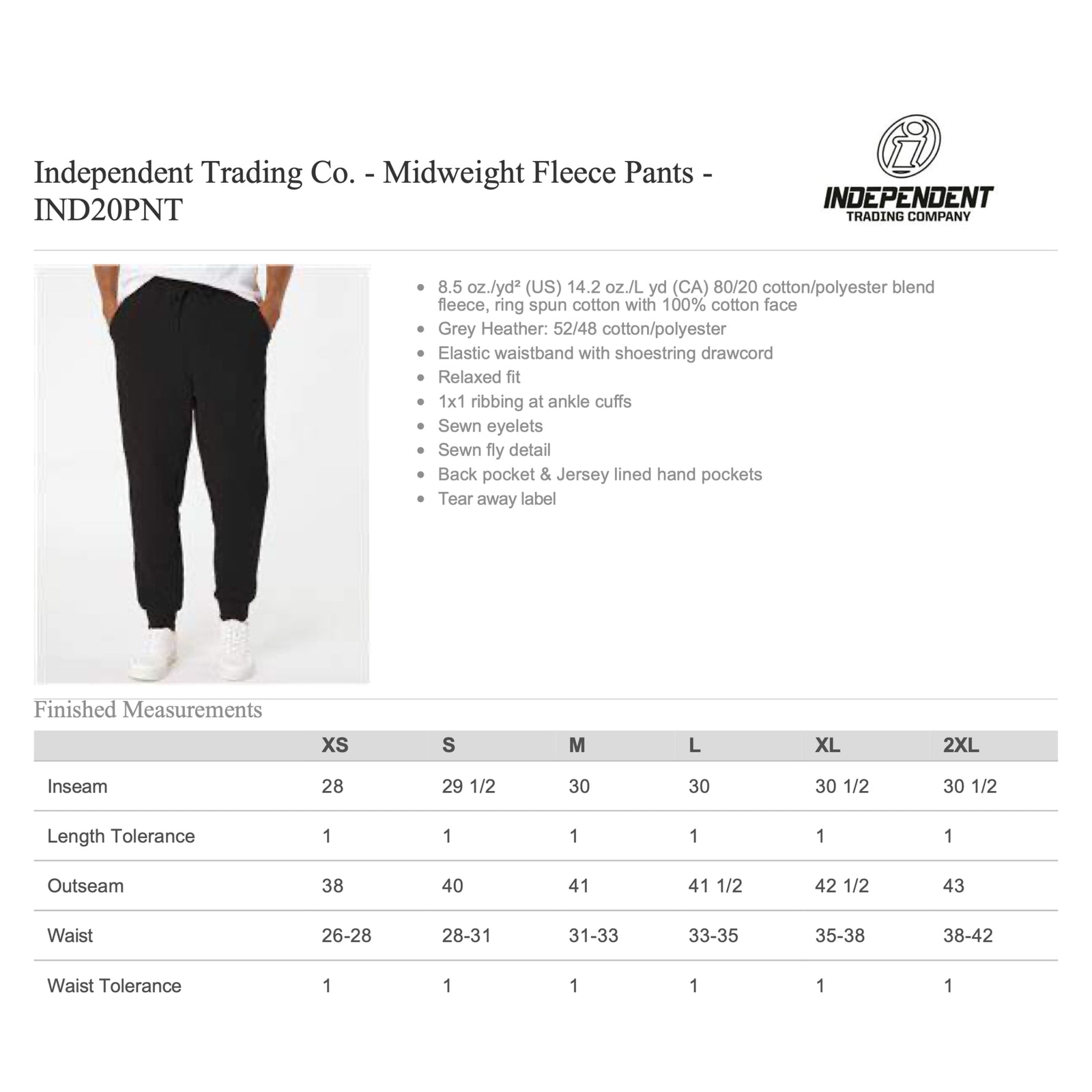 Independent Trading Co. IND20PNT - Midweight Fleece Pants