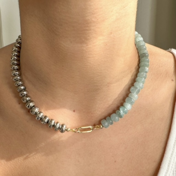 50/50 Pyrite + Amazonite Gemstone Necklace