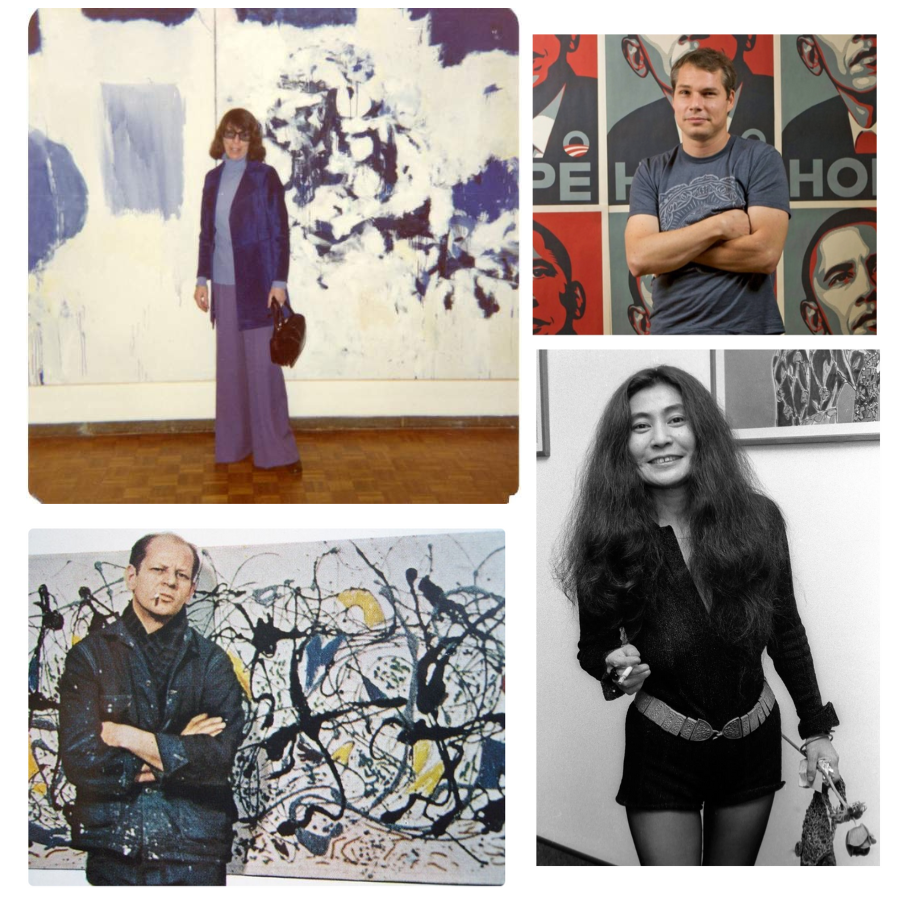 Aquarius artists (clockwise): Joan Mitchell, Shepard Fairey, Yoko Ono, Jackson Pollock