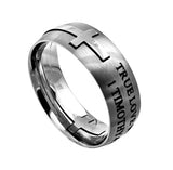 Square Double Cross Silver Ring, "True Love Waits"