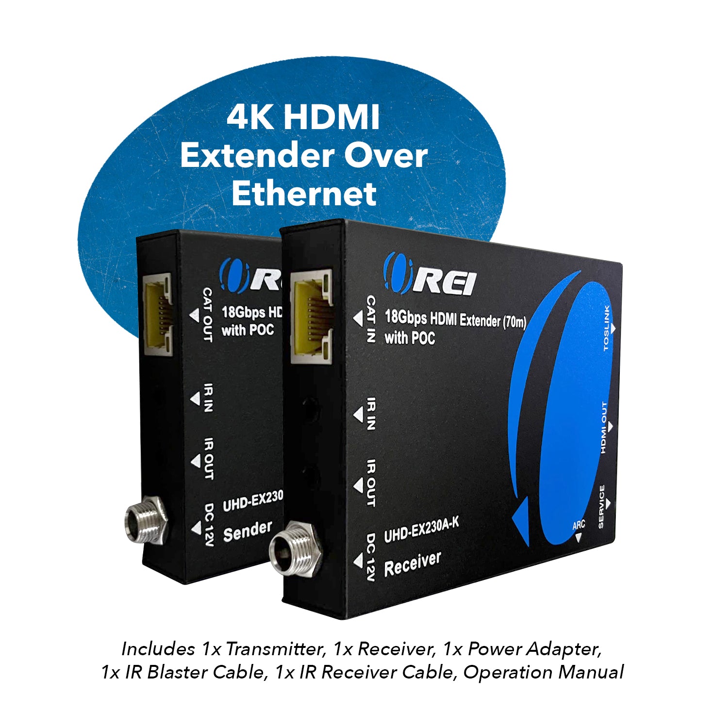 HDMI Extender Over CAT6/7 RJ45 4K2K@60Hz with Audio Extractor Optical IR up to 230 Feet (UHD-EX230A-K) OREI
