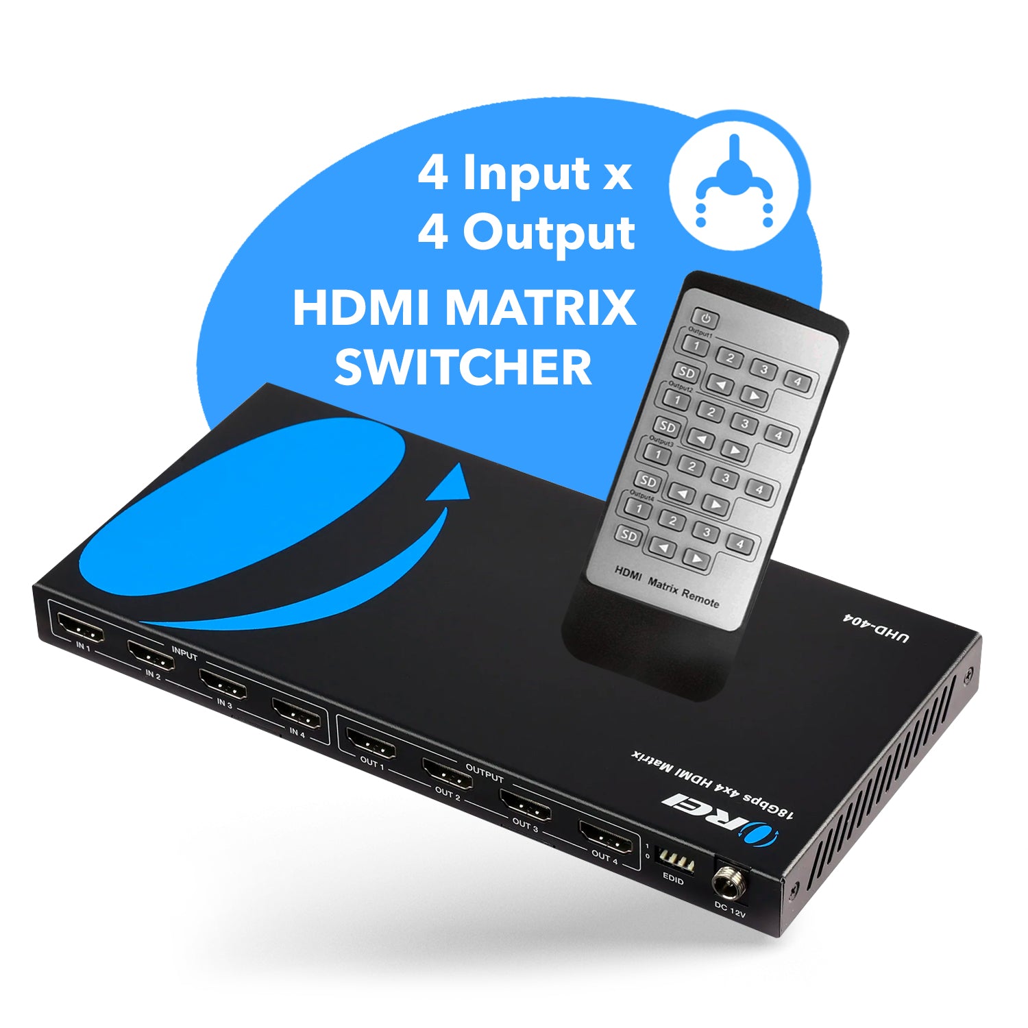 Ultra HD 4x4 HDMI Matrix Switch 4K @60Hz with IR Remote | OREI