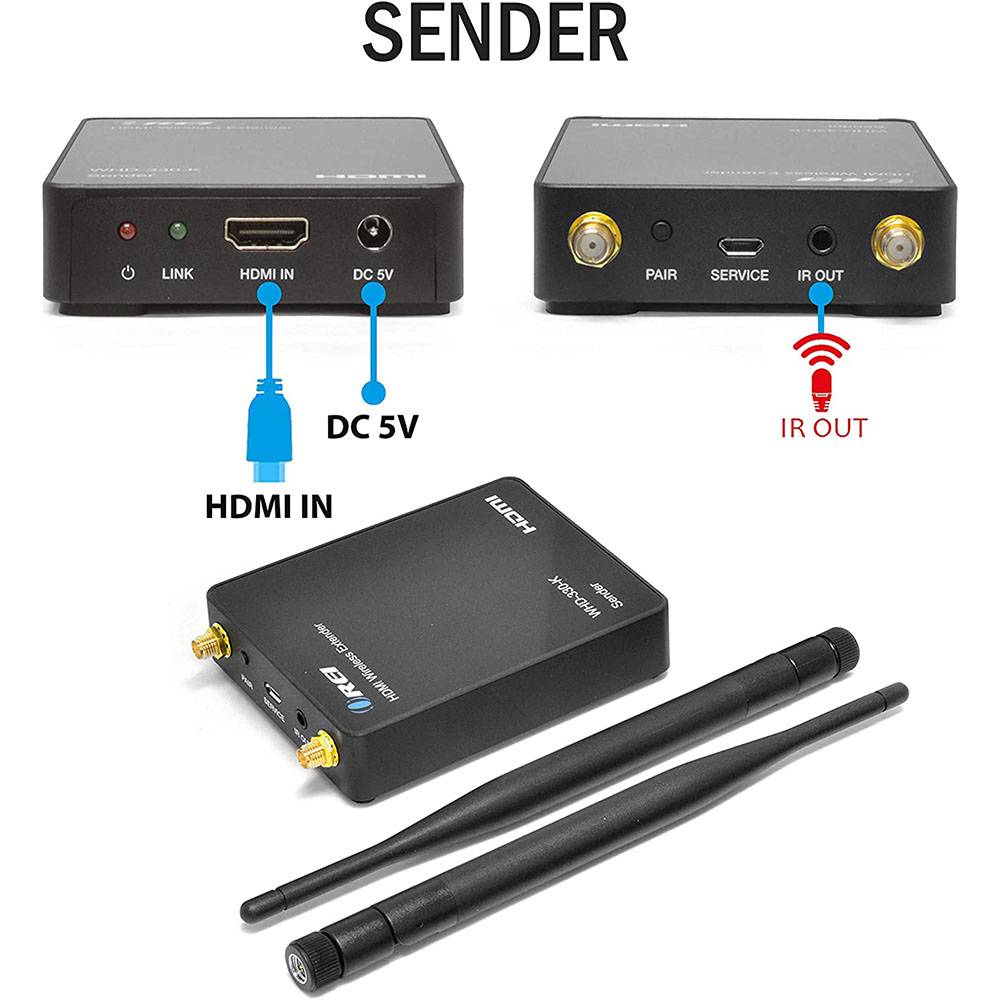 Persoon belast met sportgame verraad druk Wireless HDMI Transmitter & Receiver Extender Upto 300 Feet -1080P @50/60  Hz-IR Support (WHD-330-K-B) | OREI