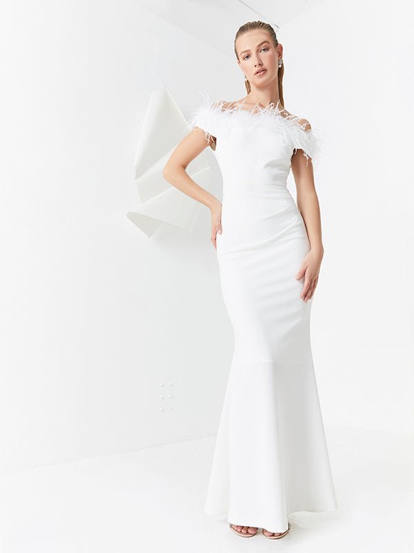 Alessandra Ivory Feather Trim Gown