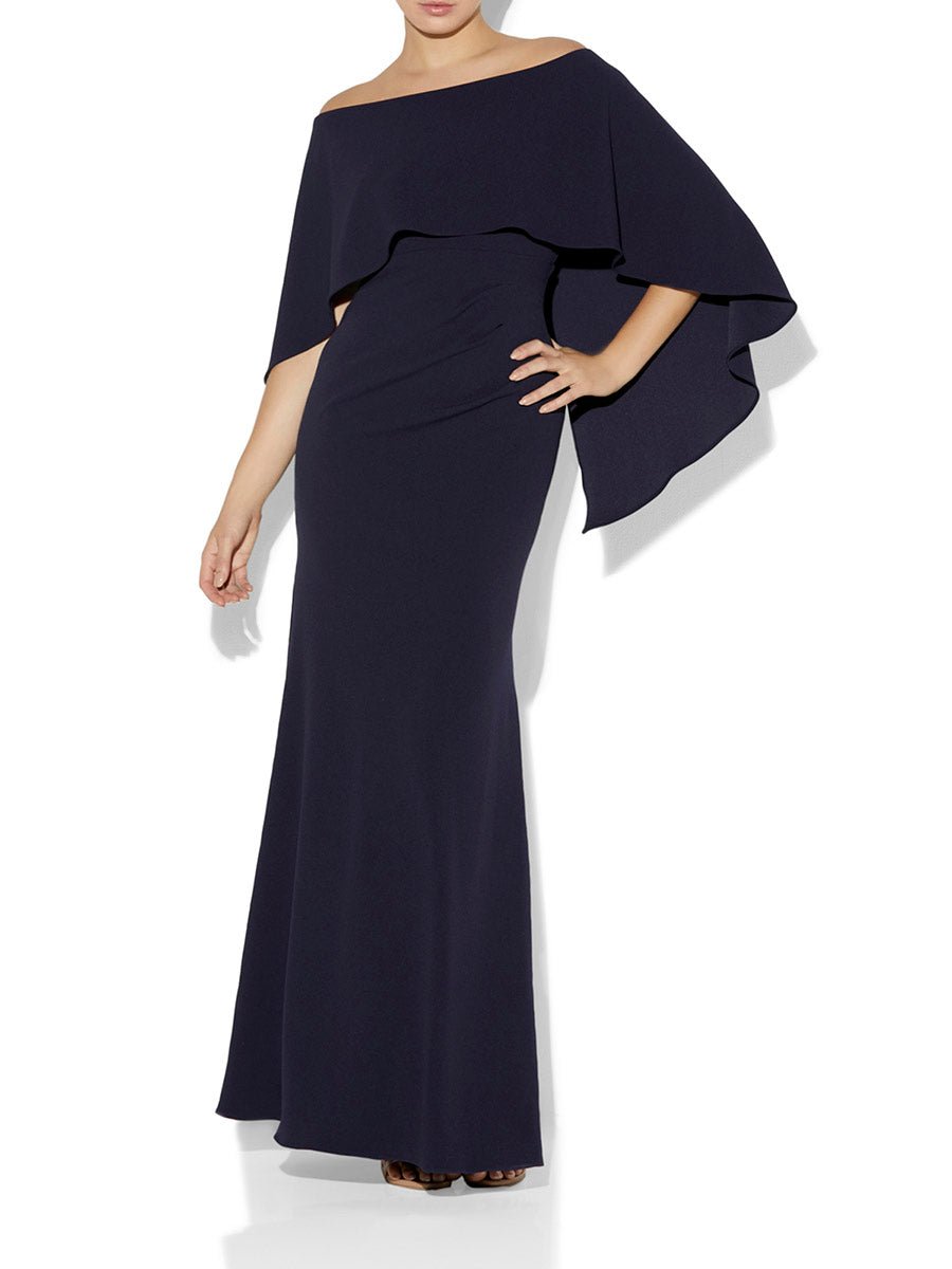 Ariella Navy Stretch Crepe Gown