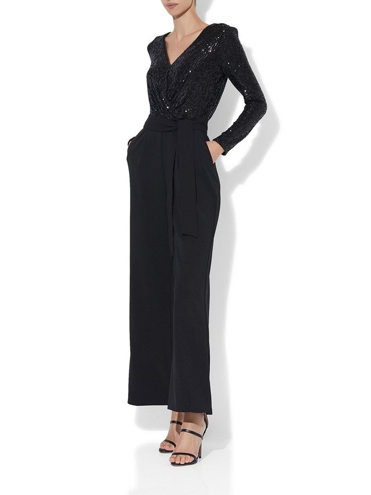 formal black sequin jumpsuit