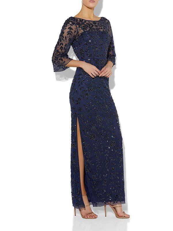 Eliza Navy Hand Beaded Gown