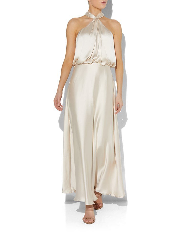 India Champagne Halter Gown