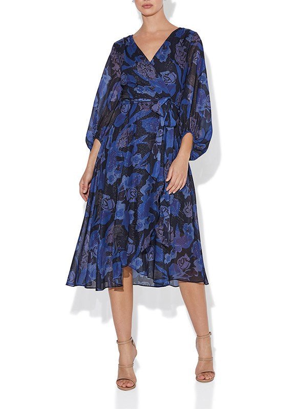 Simona Navy Printed Lurex Dress