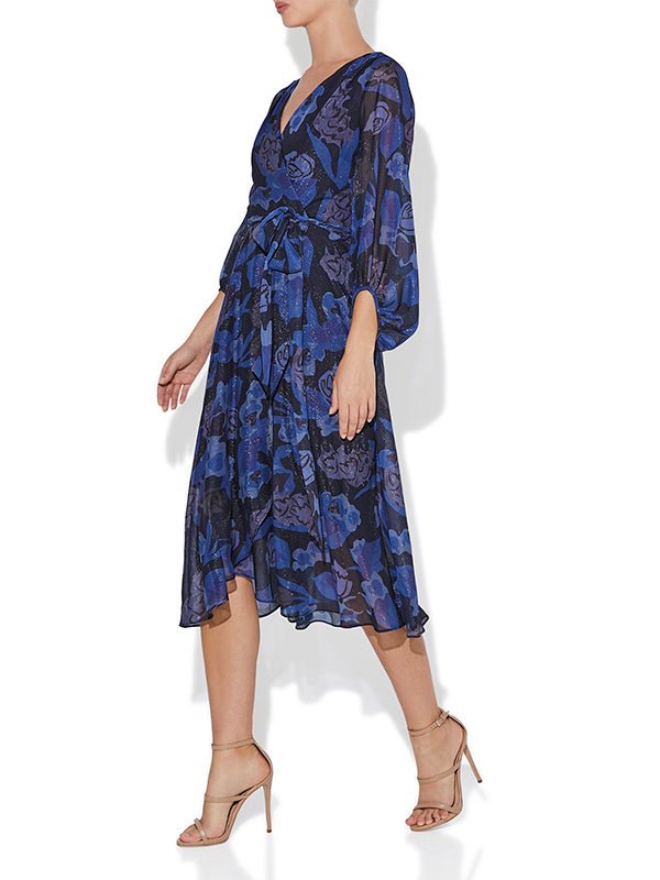 Simona Navy Printed Lurex Dress