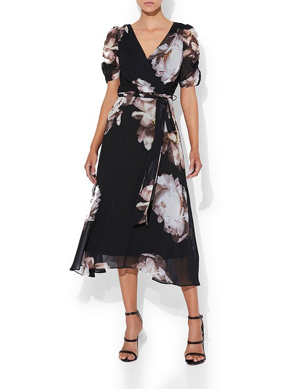Skylar Black Rose Printed Dress – Montique
