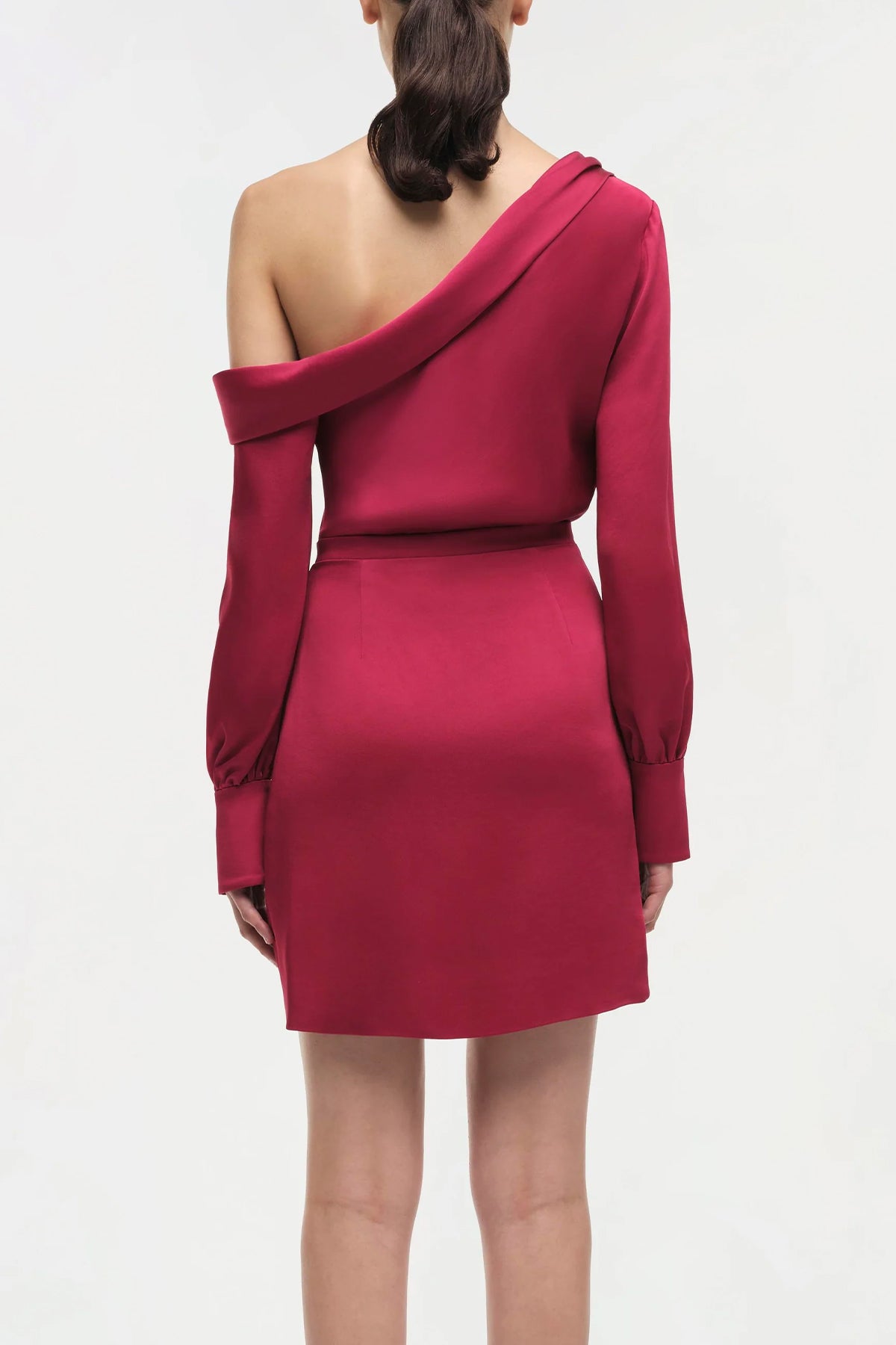 Cameron One-Shoulder Midi Dress in Cherry Red