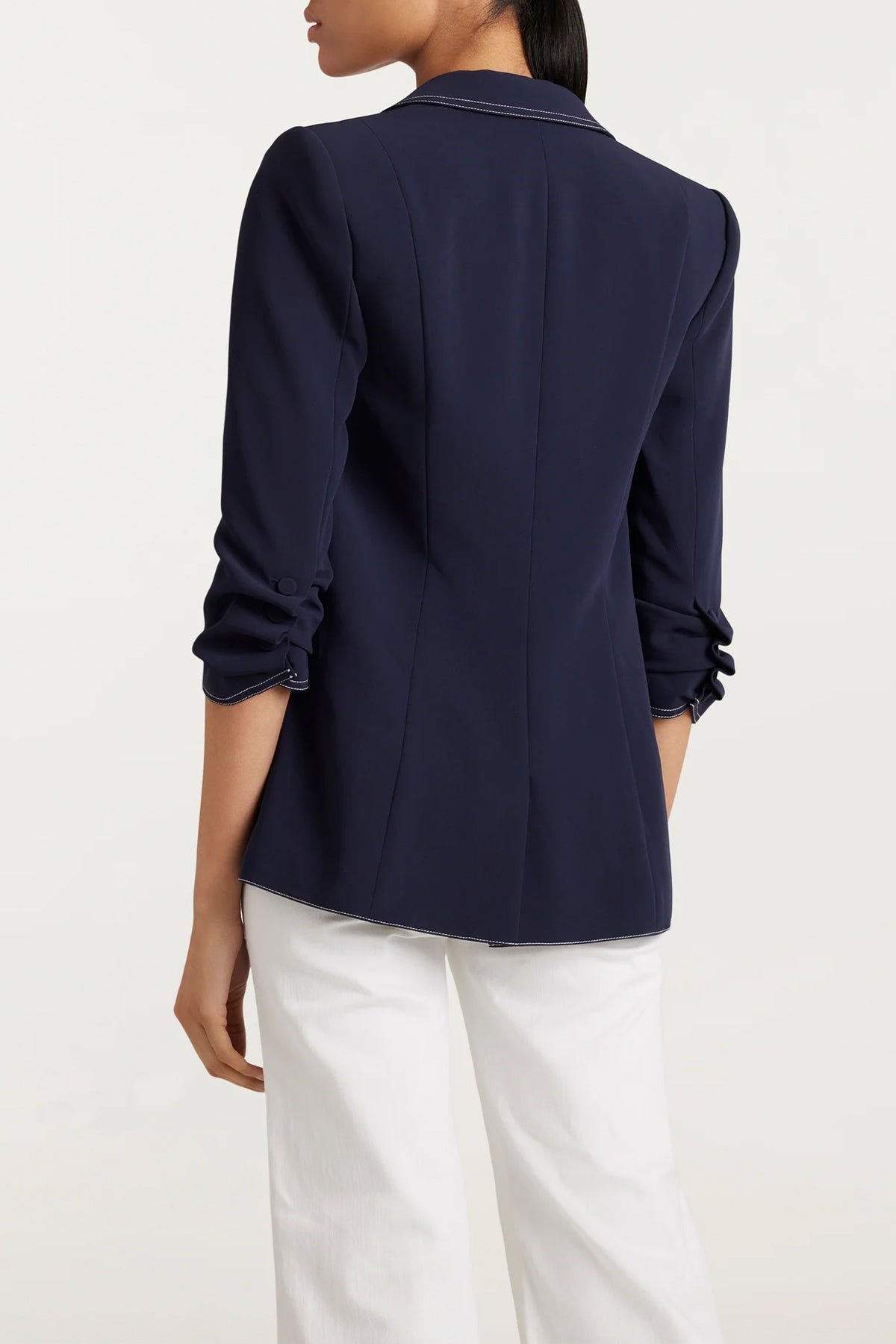 Crepe Khloe Blazer in Navy Ivory