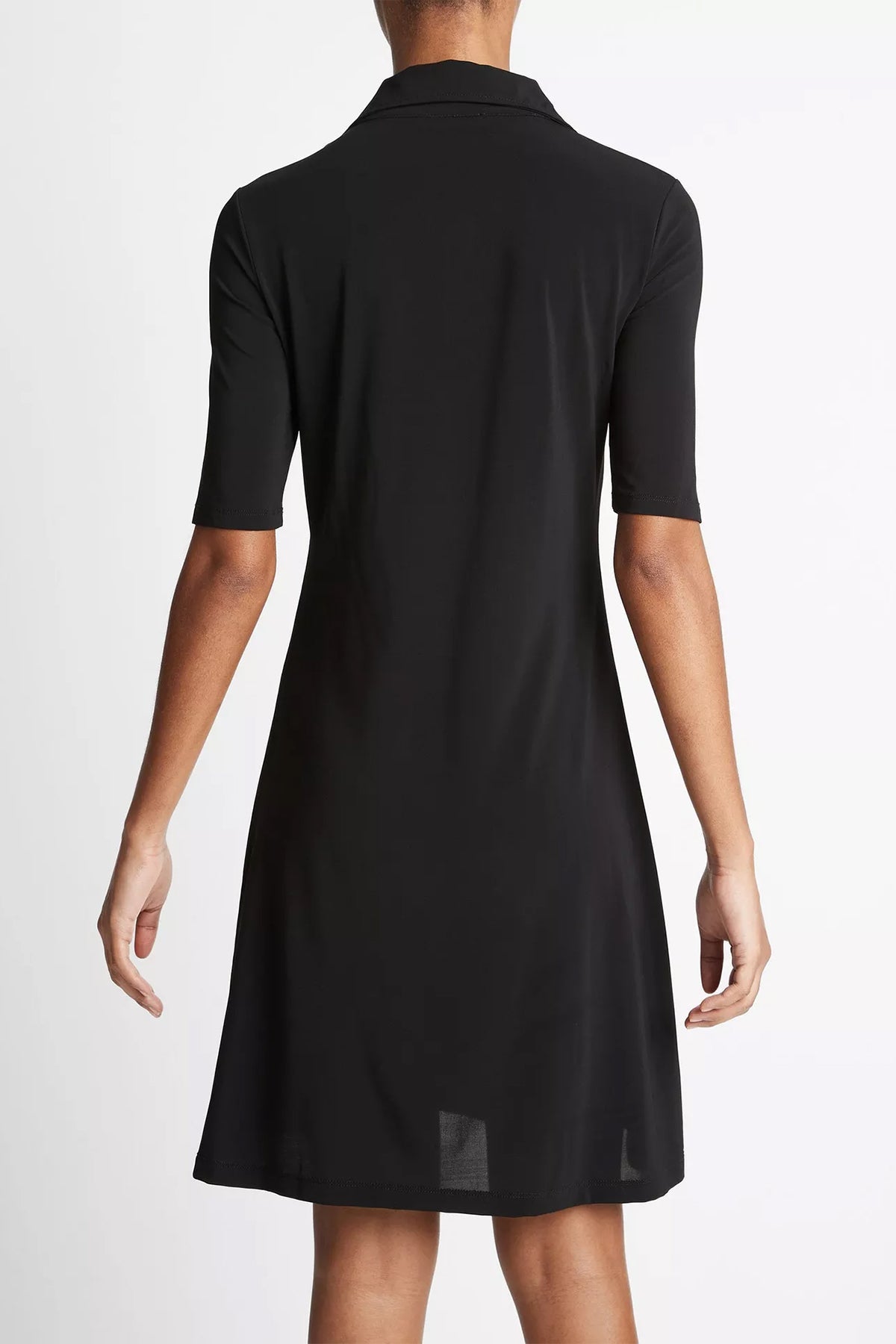 Elbow-Sleeve Polo Dress in Black