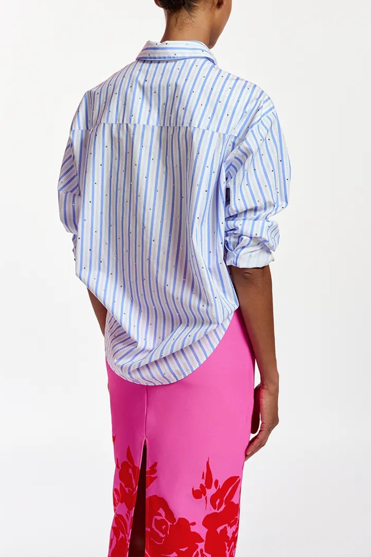 Fevertree Cotton Embellished Shirt in White Blue Striped