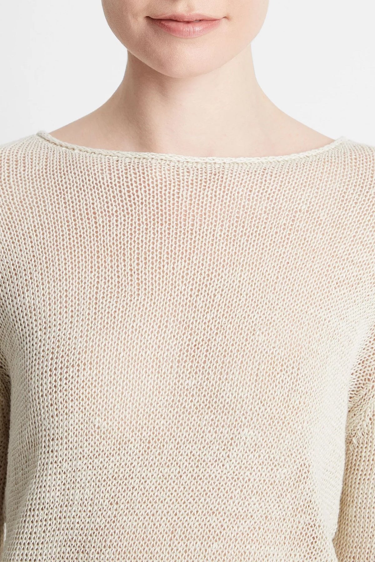 Italian Linen Drop-Shoulder Pullover Sweater in Ceramic