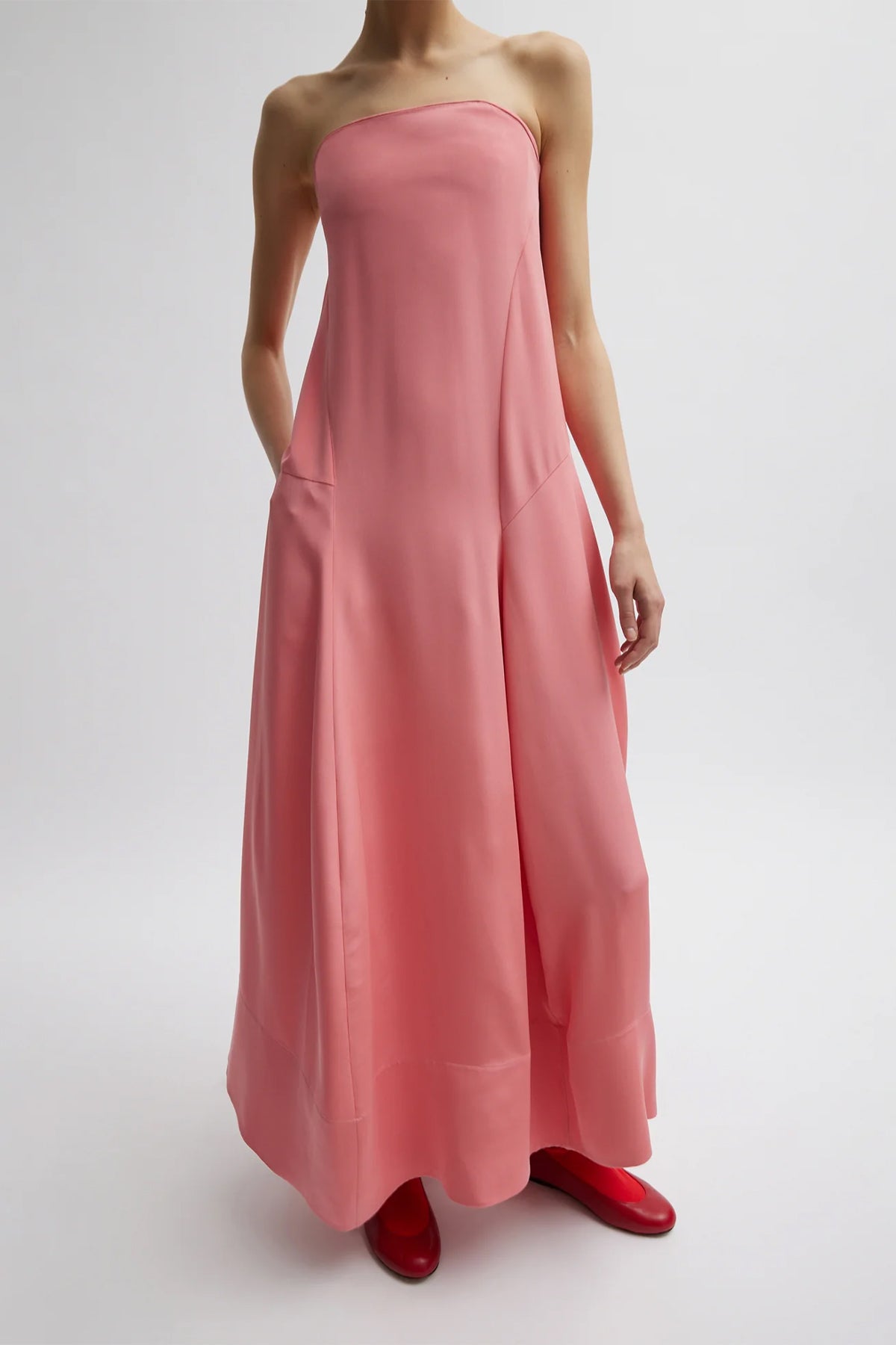 4 Ply Silk Strapless Sculpted Dress in Pink