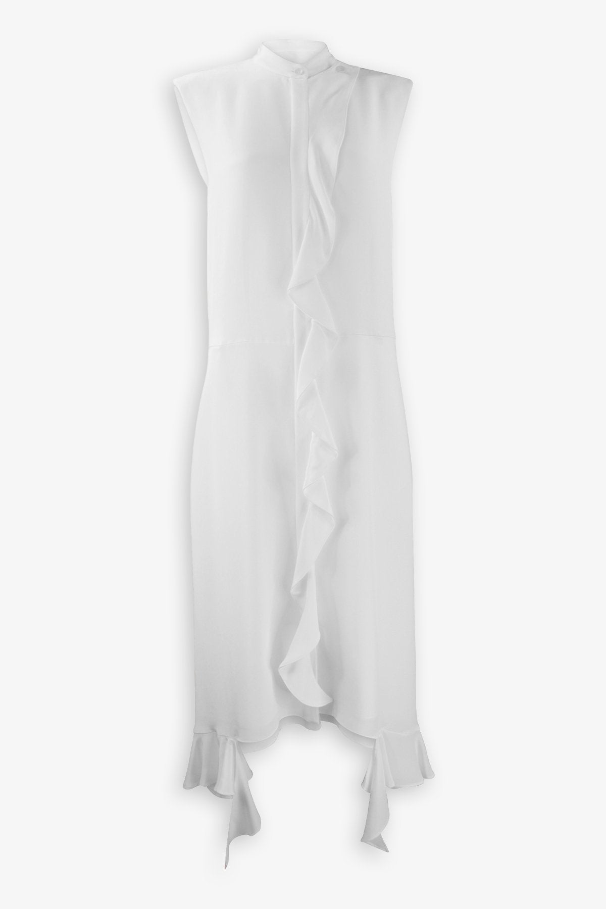 4Ply Silk Detached Ruffle Shirtdress in White