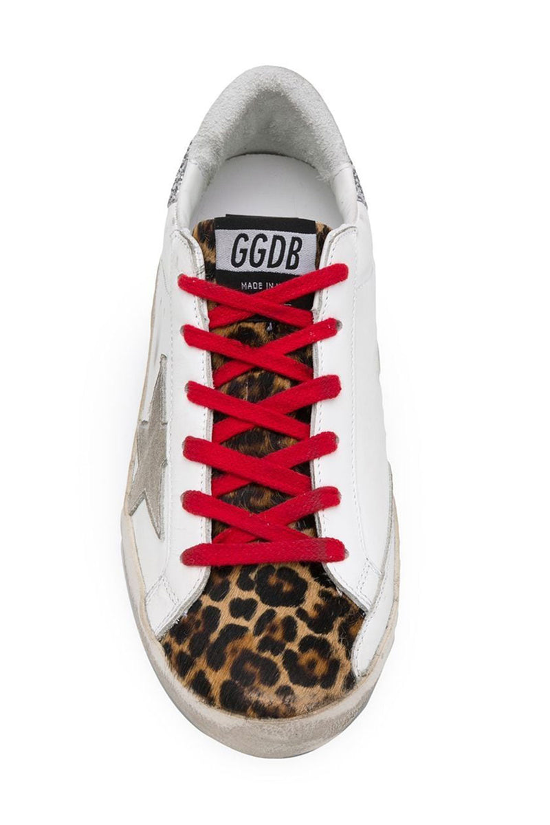 leopard sneakers with red laces