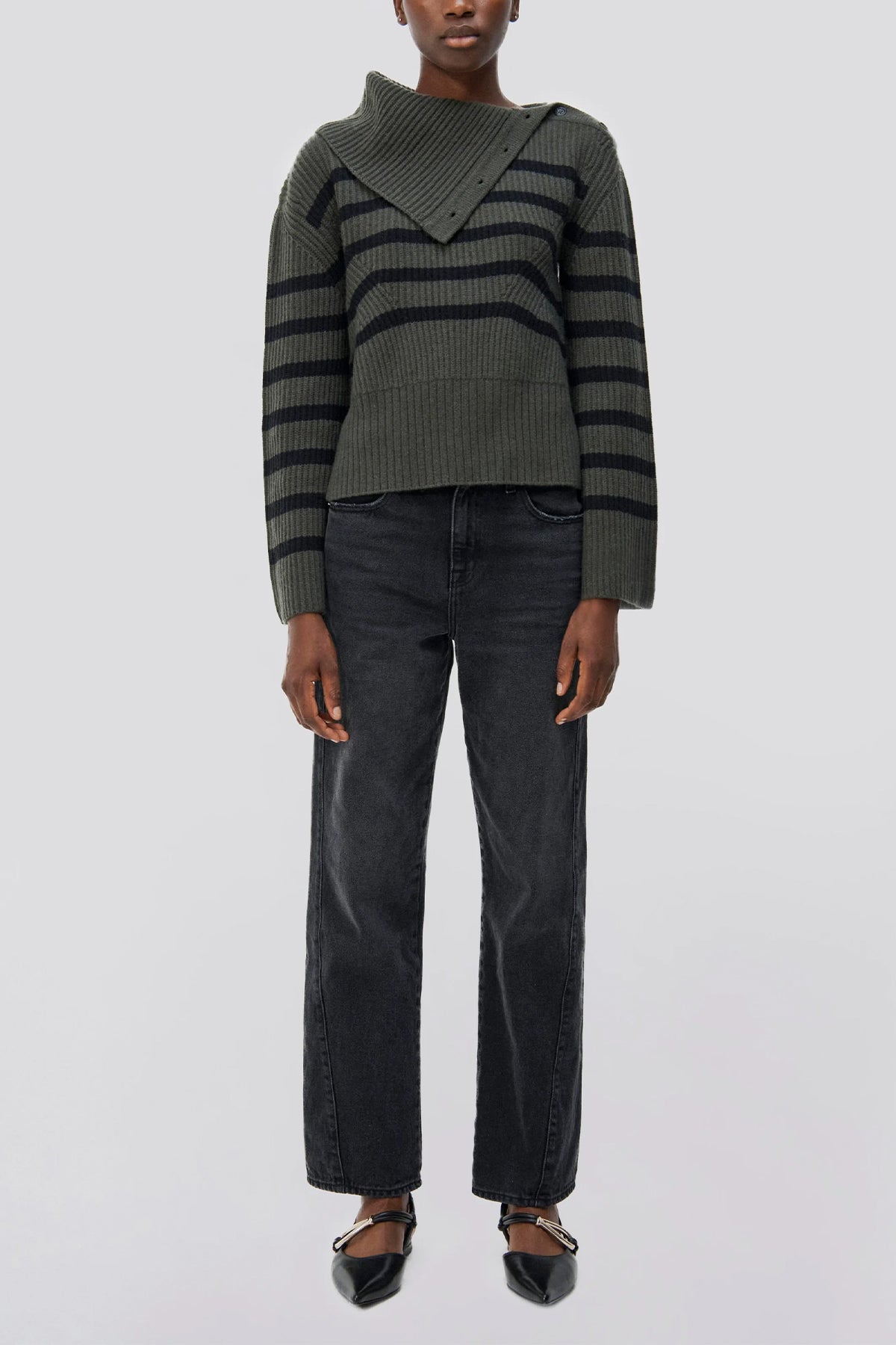 Adrienne Turtleneck in Moss Black Stripe