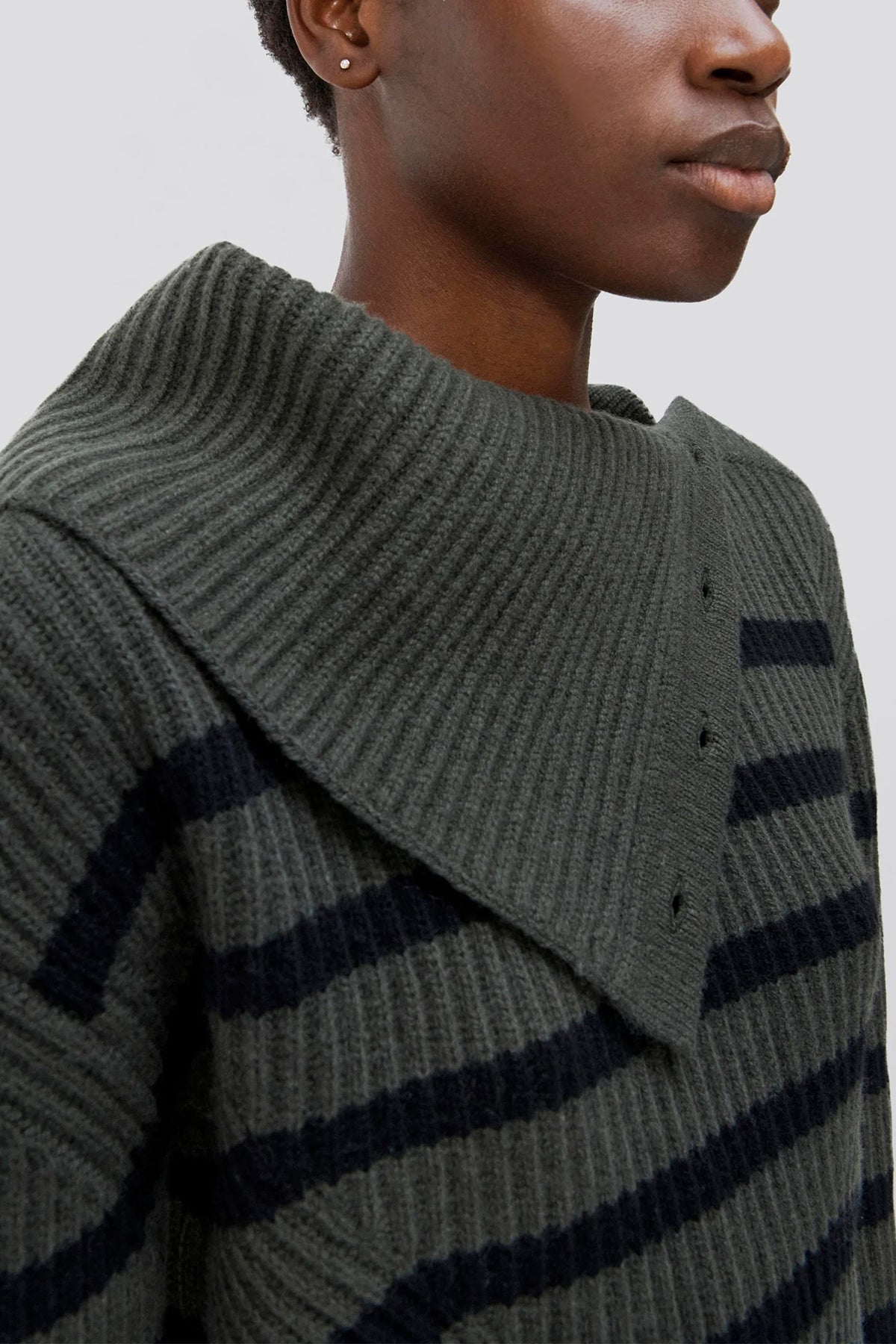 Adrienne Turtleneck in Moss Black Stripe