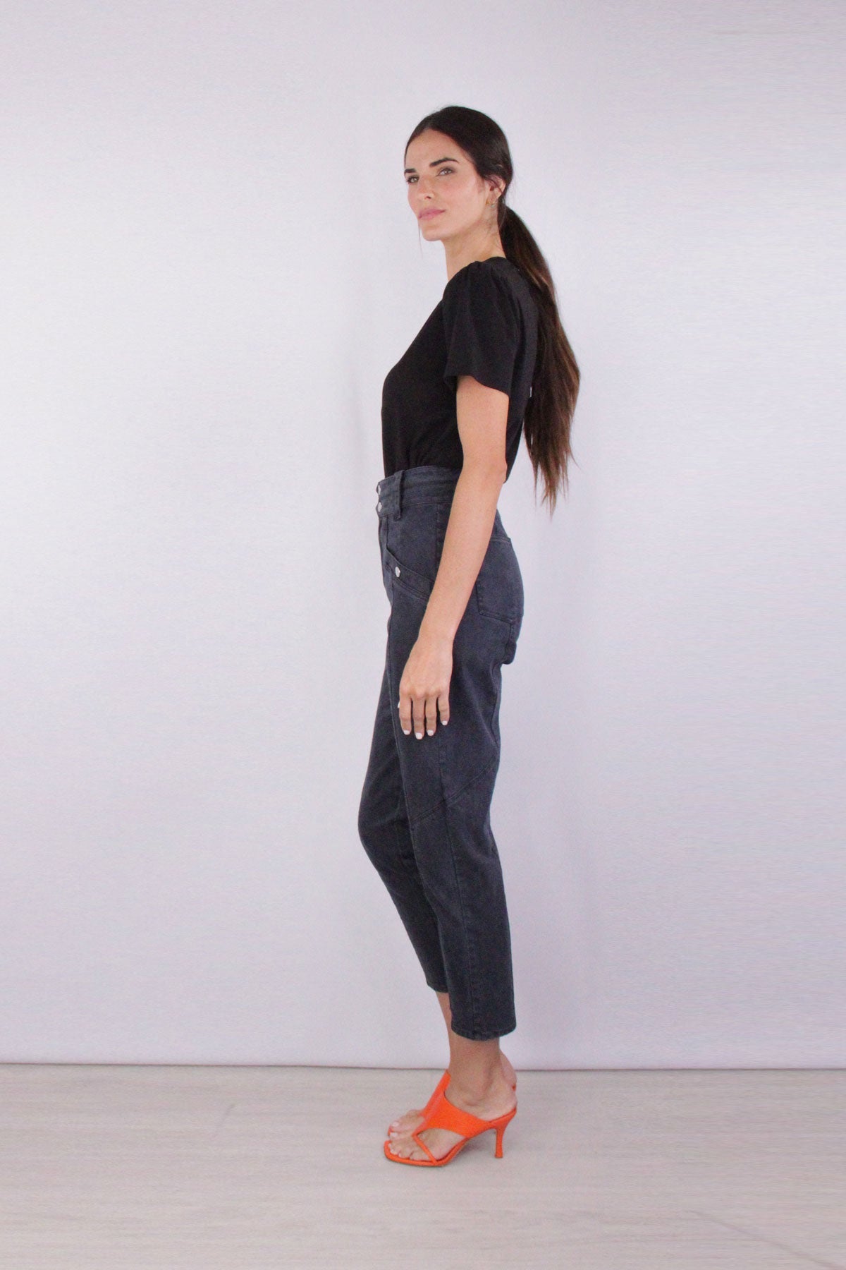 Alexa High Waist Pant With Snaps in Black